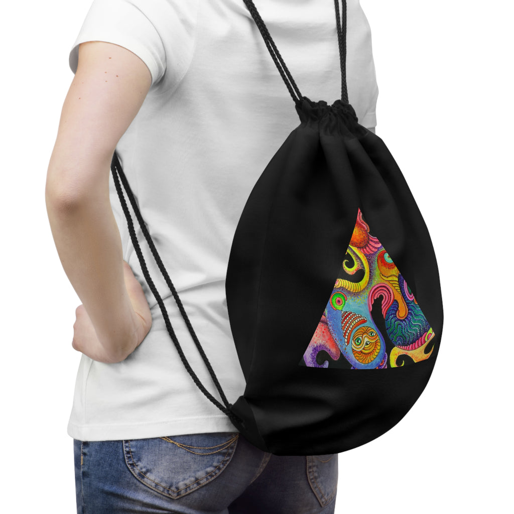 Psychedelic Triangle Drawstring Bag – Colorful Paisley Festival Gym Sack #h8636