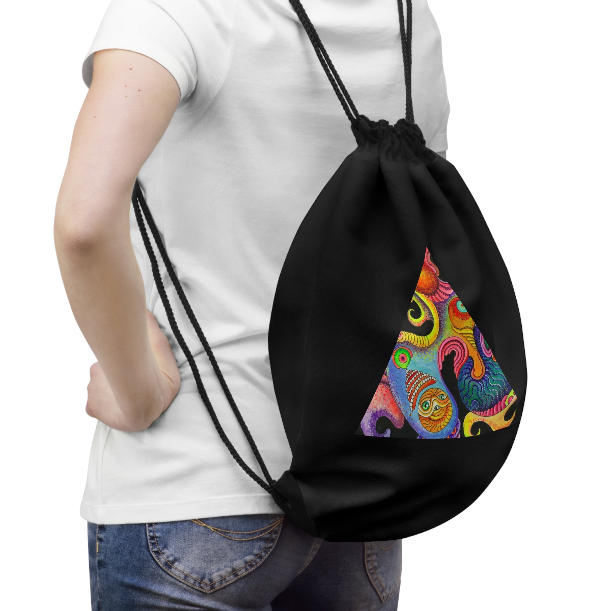 Psychedelic Triangle Drawstring Bag – Colorful Paisley Festival Gym Sack #h8636