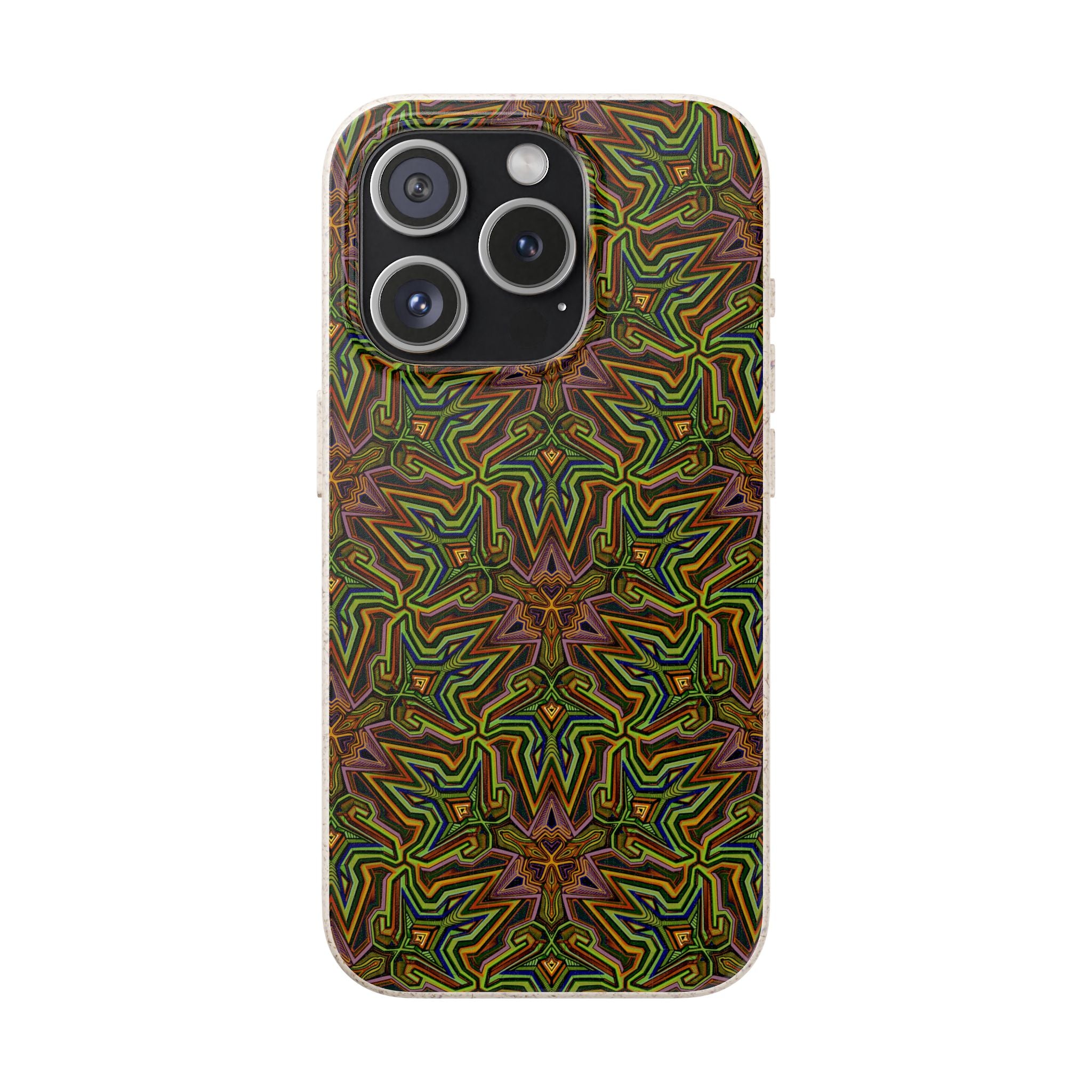 Biodegradable Phone Case — Earthy Green Kaleidoscope Pattern #c3