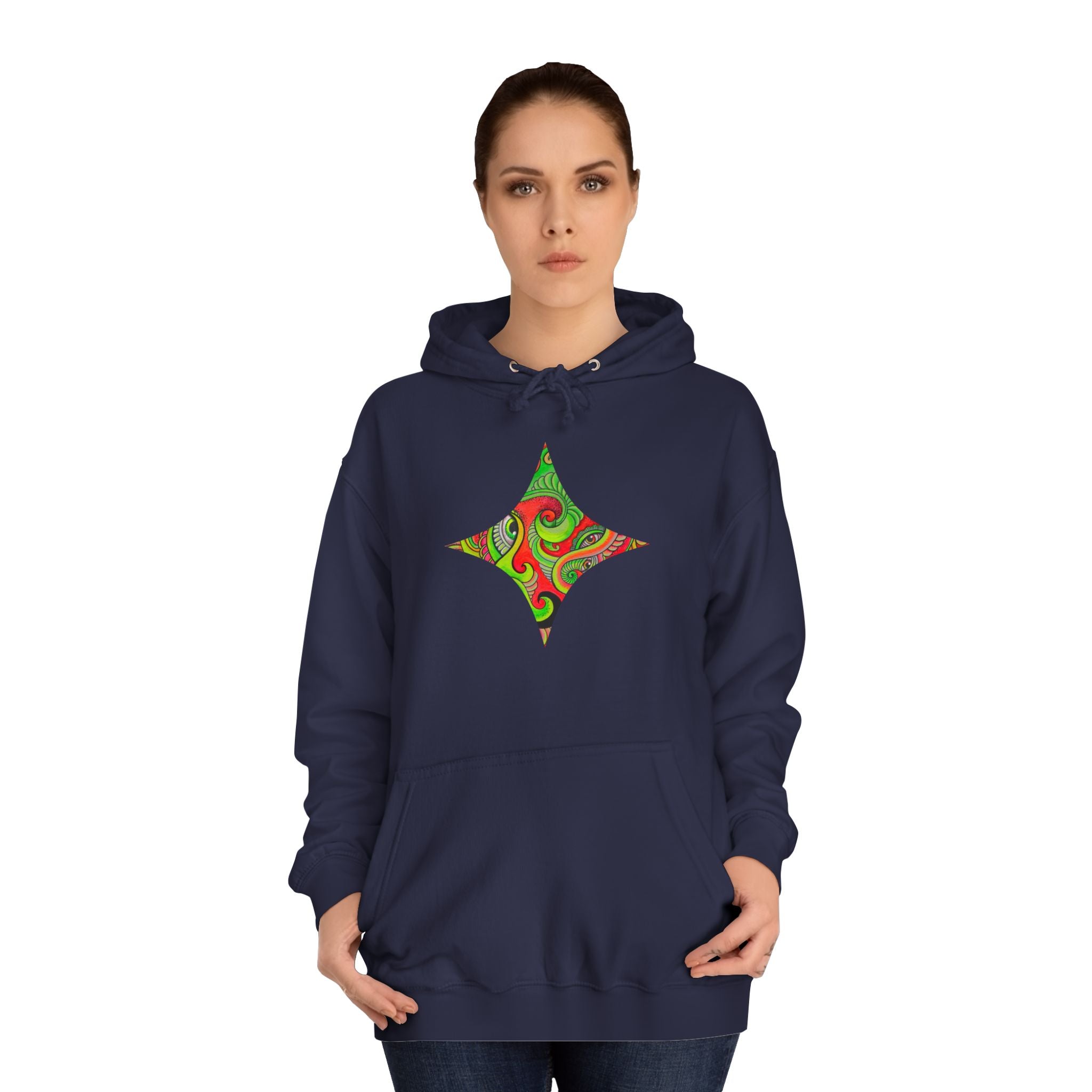 Psychedelic Swirl Hoodie — Retro Green & Red Abstract Graphic #f987456