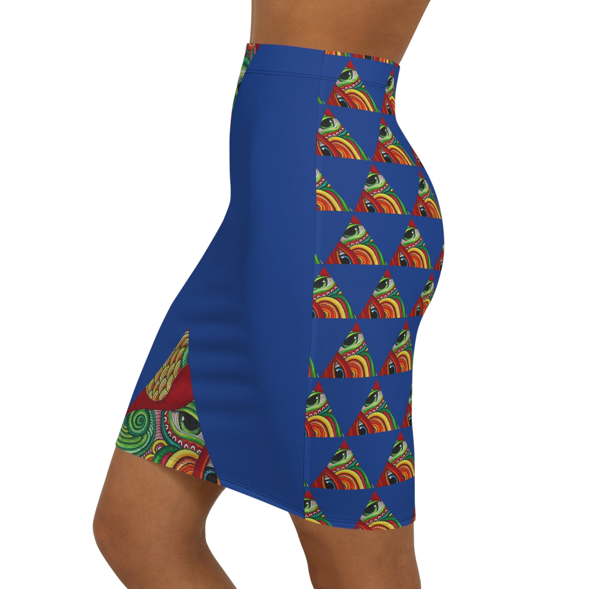 Blue Geometric Pencil Skirt — Colorful Swirl Diamond Print #hfd864