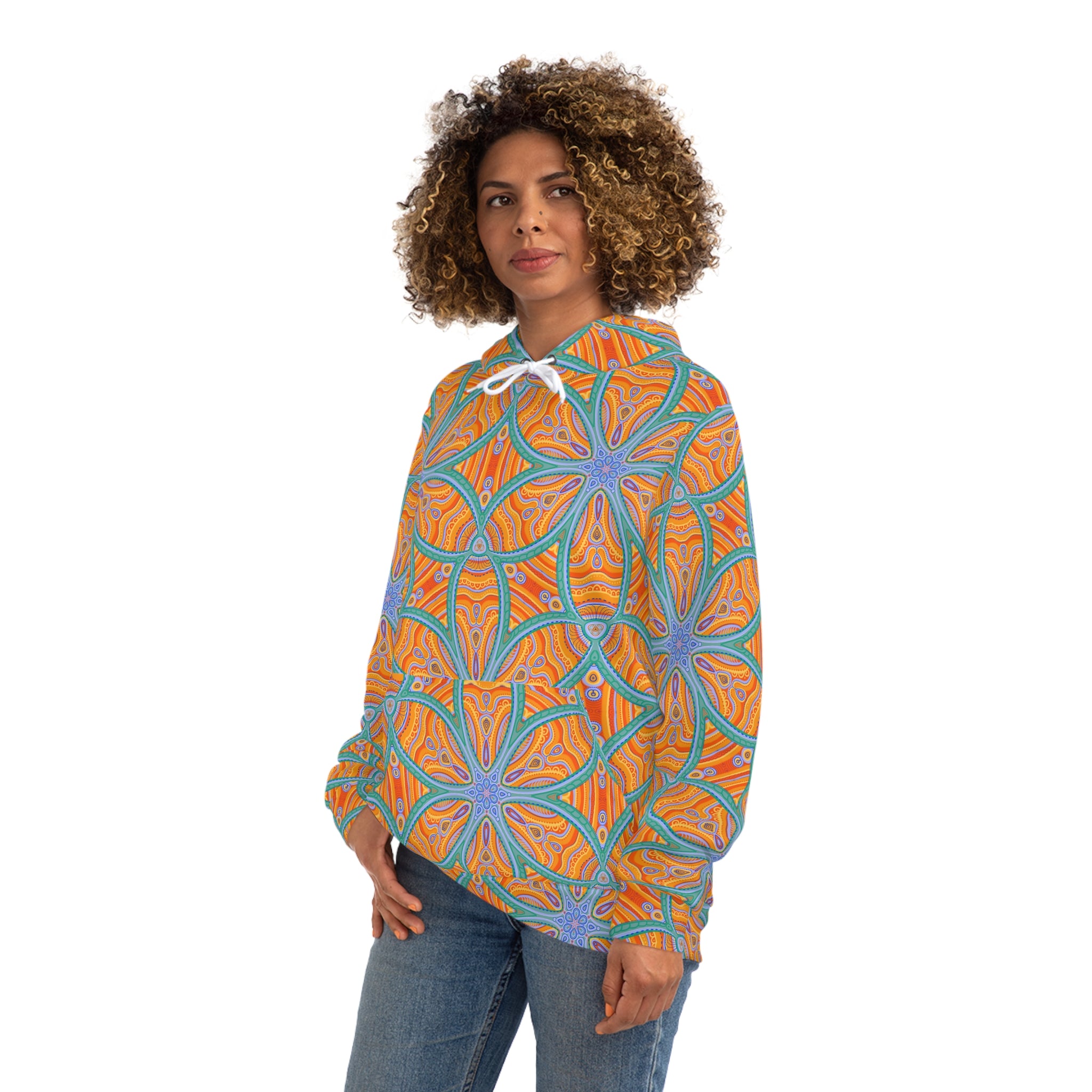Abstract Psychedelic Pattern Hoodie — Orange Blue Geometric AOP #f9346789
