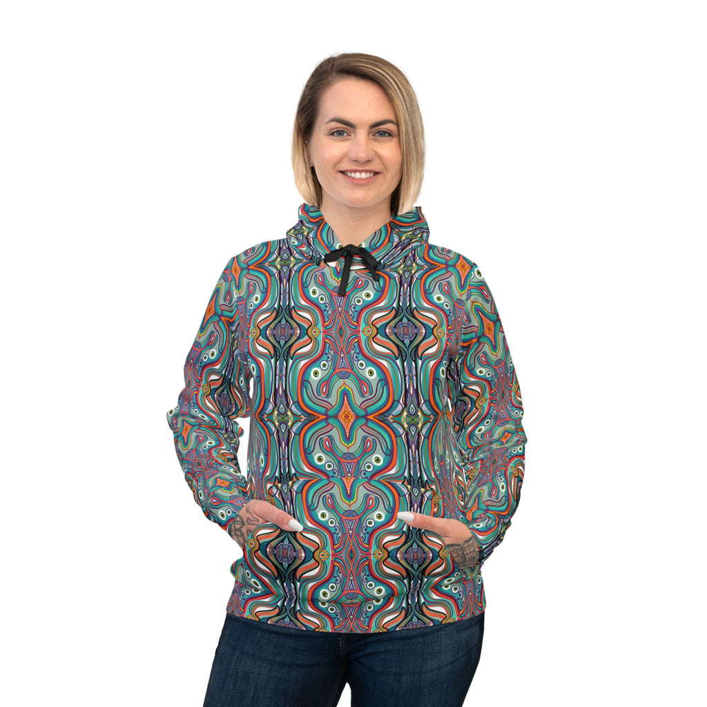 Psychedelic Pattern Athletic Hoodie — Colorful Symmetrical AOP Design #gf87654