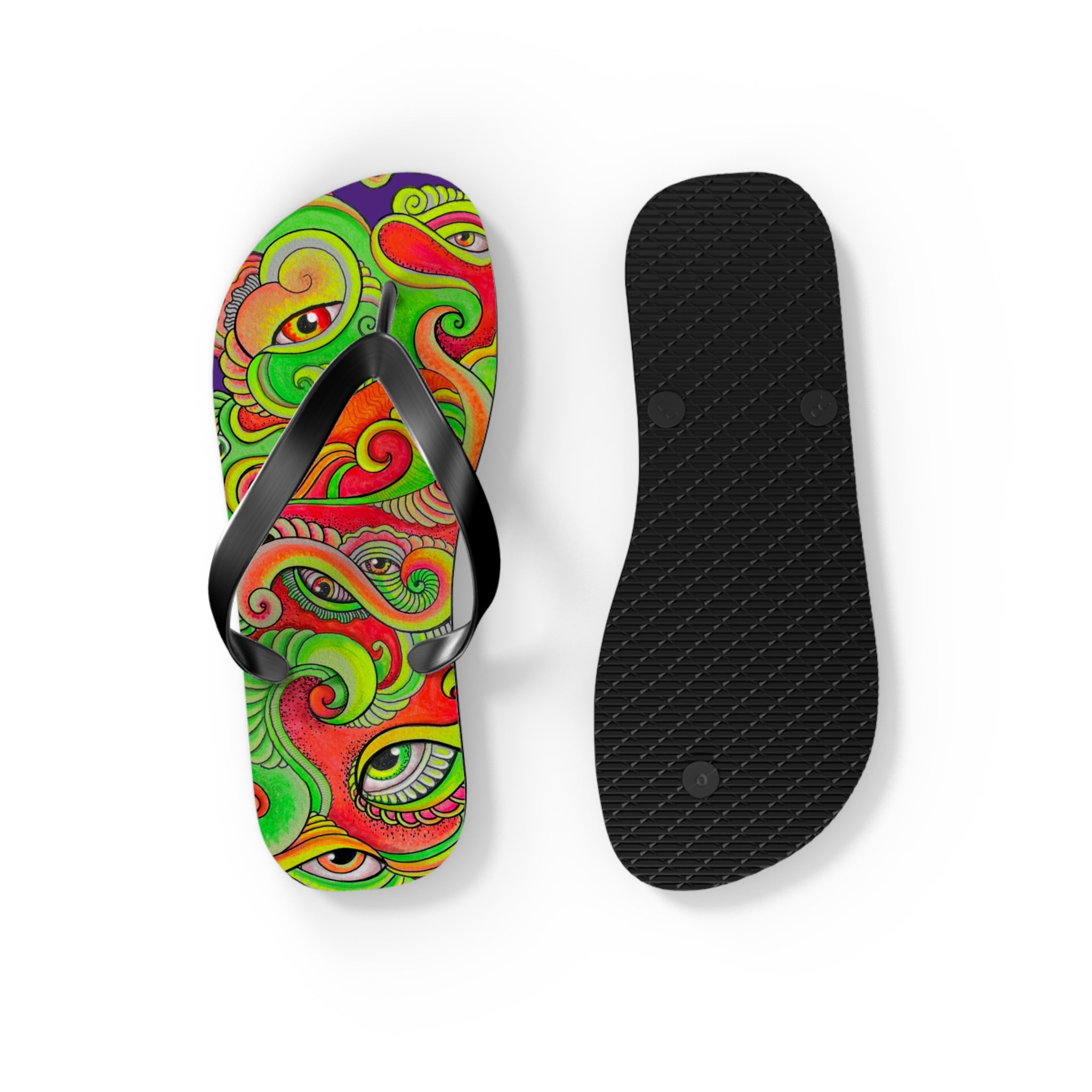 Psychedelic Eye Pattern Flip Flops — Colorful Trippy Summer Sandals #s873455211