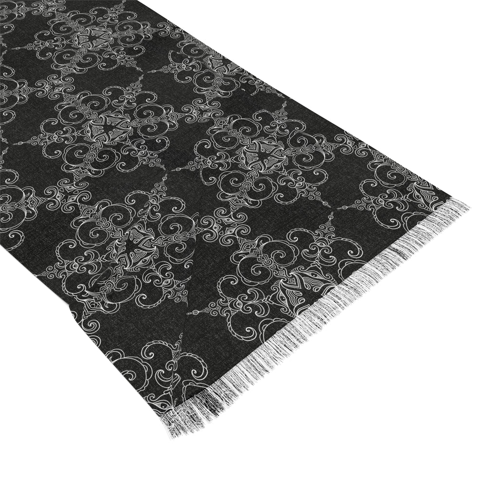 Intricate Filigree Light Scarf - Lightweight Black & Gray Patterned Wrap #h986457