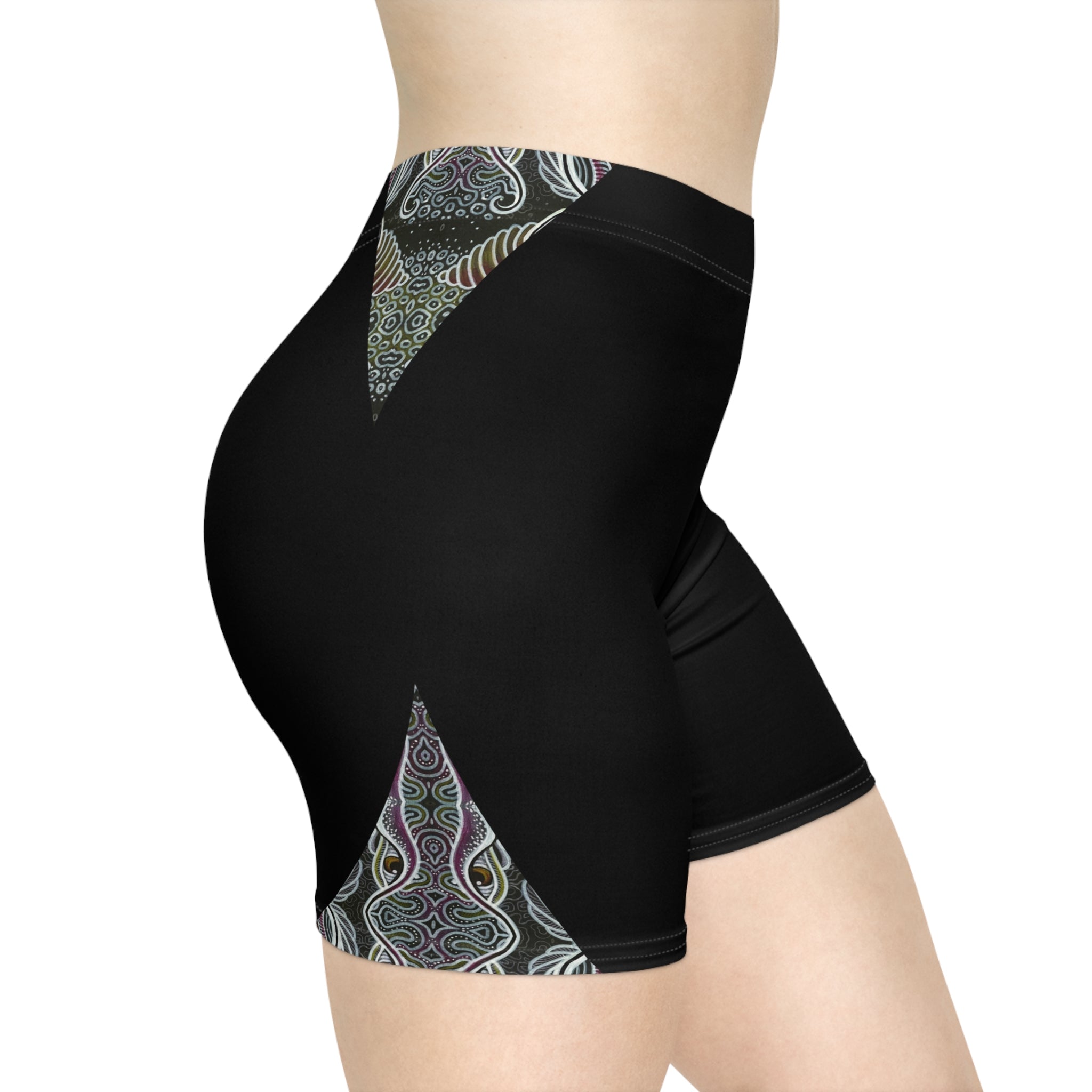 Black Paisley Accent Biker Shorts — Women's Yoga & Activewear #wa6218