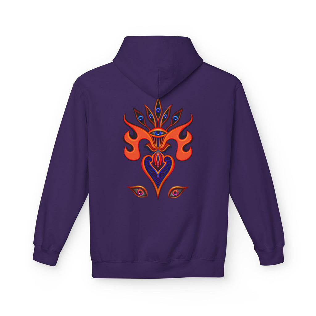 Psychedelic Third-Eye Heart Hoodie | Surreal Eye Motif, Flame Crown