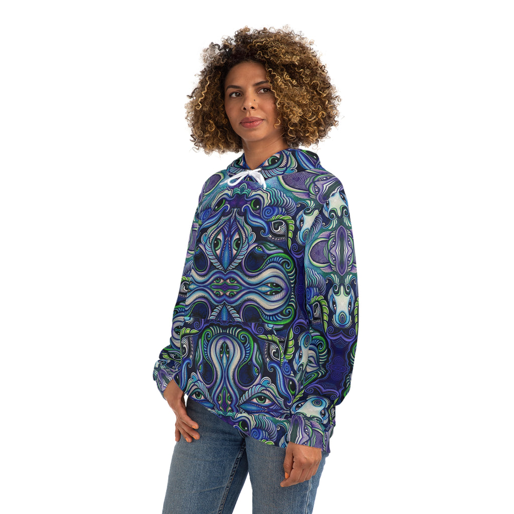 Psychedelic Kaleidoscope Hoodie — Blue Green All-Over Print Fashion Hoodie #g86469