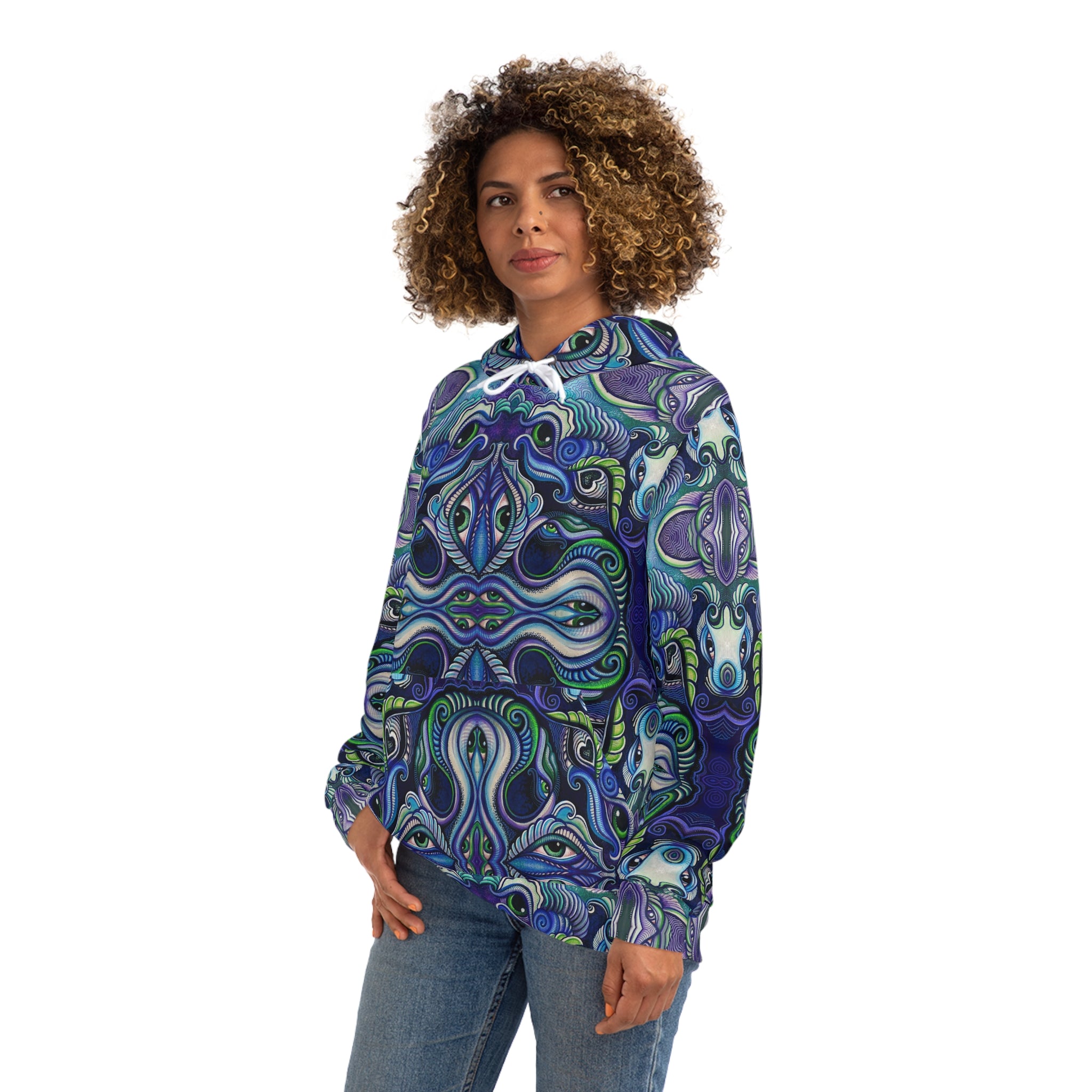 Psychedelic Kaleidoscope Hoodie — Blue Green All-Over Print Fashion Hoodie #g86469