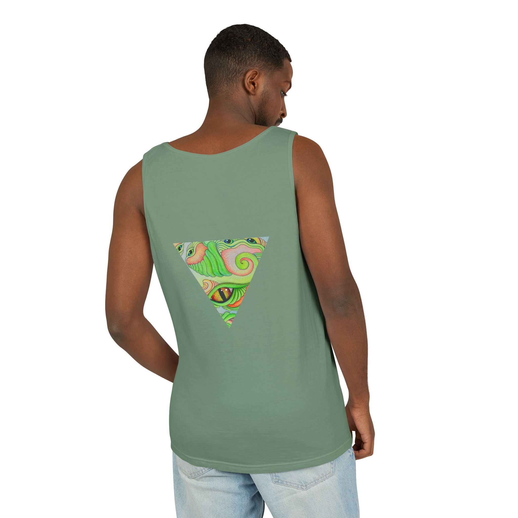 Psychedelic Triangle Tank Top — Green Swirl Eye Graphic #hg772225566