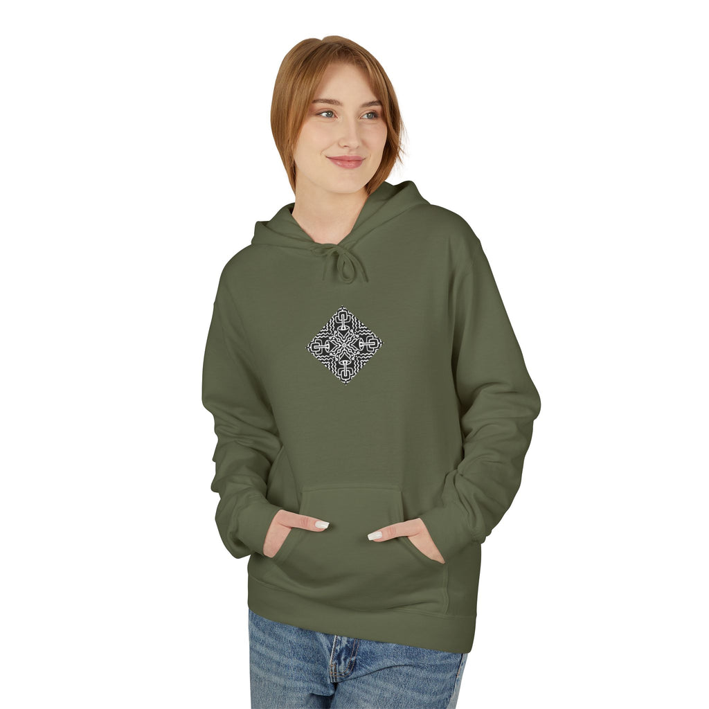 Geometric Mandala Hoodie — Monochrome Diamond Line Art Chest & Back Print #k0873568