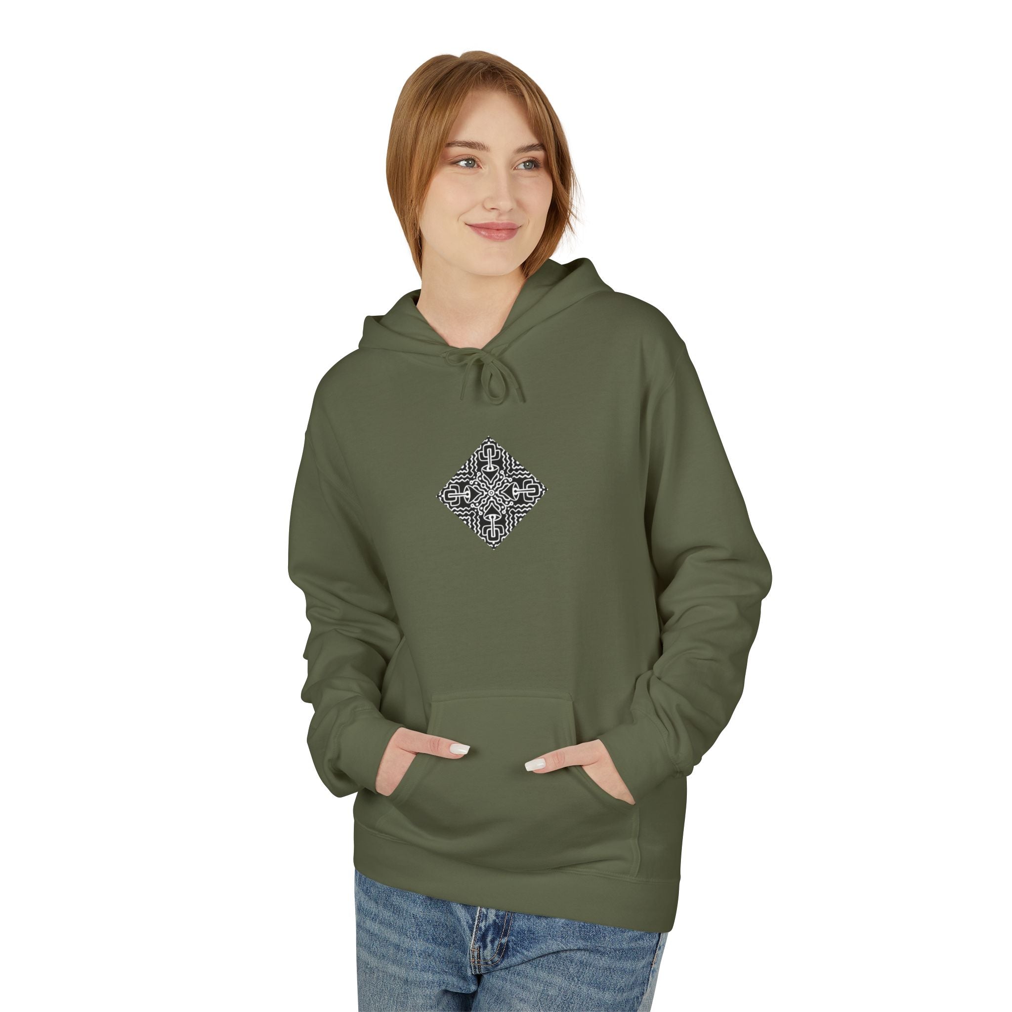 Geometric Mandala Hoodie — Monochrome Diamond Line Art Chest & Back Print #k0873568
