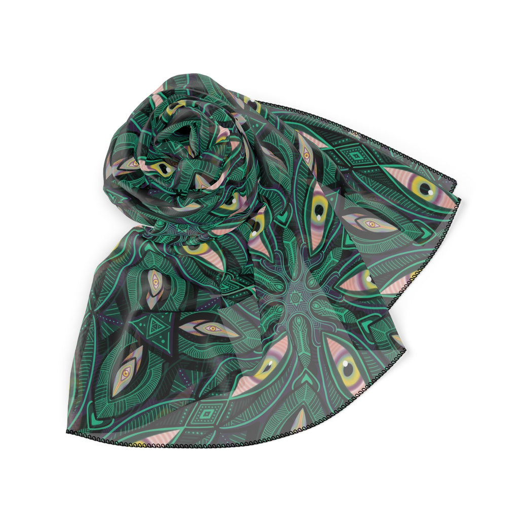 Emerald Kaleidoscope Poly Scarf — Geometric Floral Silk-Feel Fashion Accessory #kf98333
