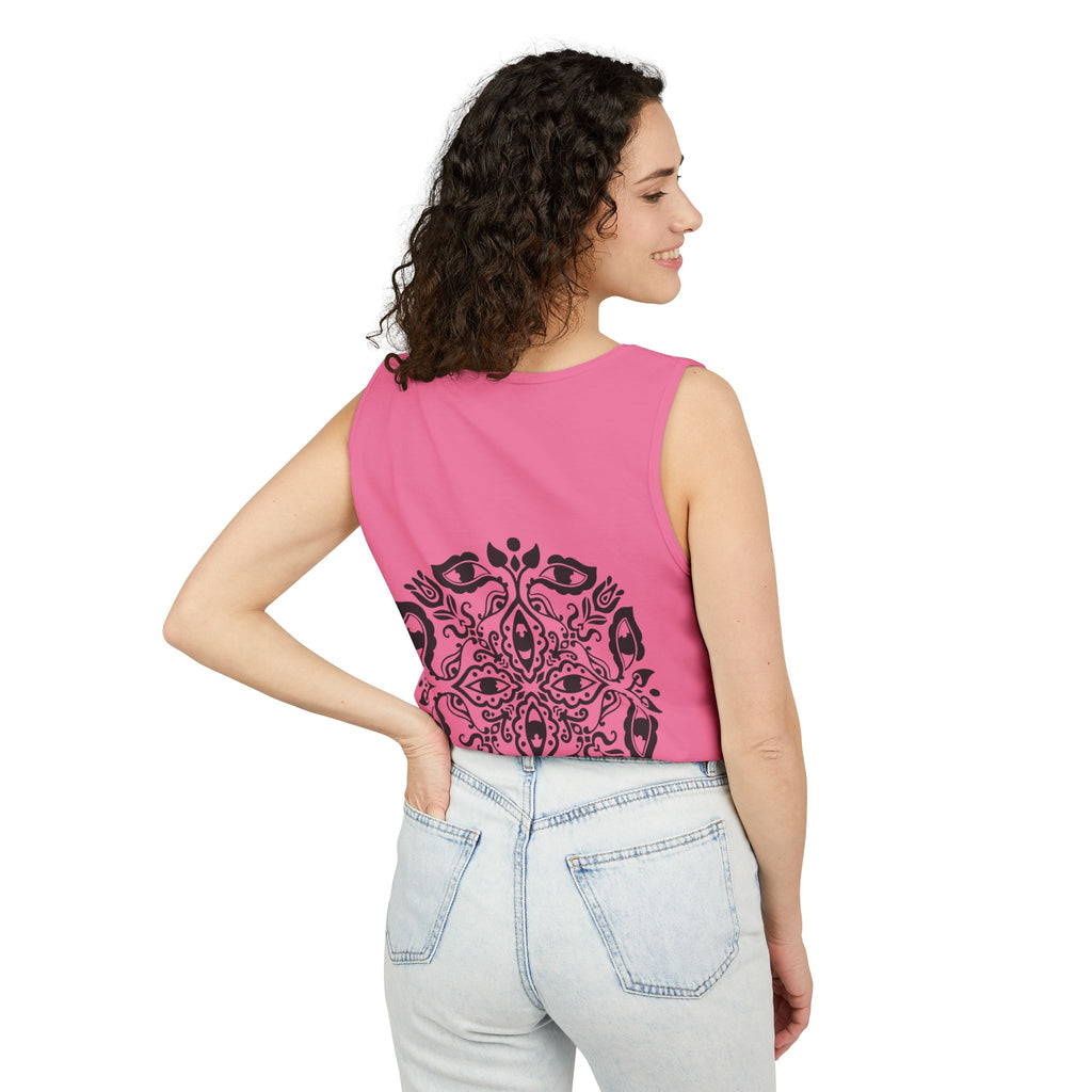 Boho Mandala Tank Top — Black Floral Circular Graphic Tank #fr3