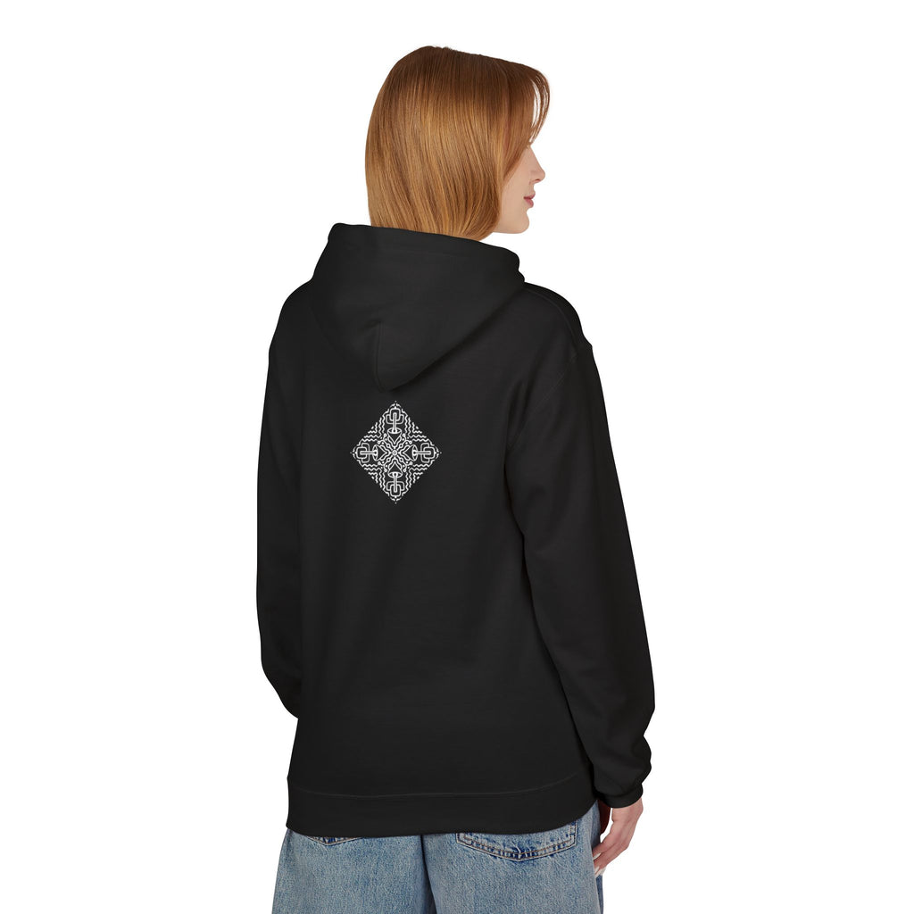 Geometric Mandala Hoodie — Monochrome Diamond Line Art Chest & Back Print #k0873568