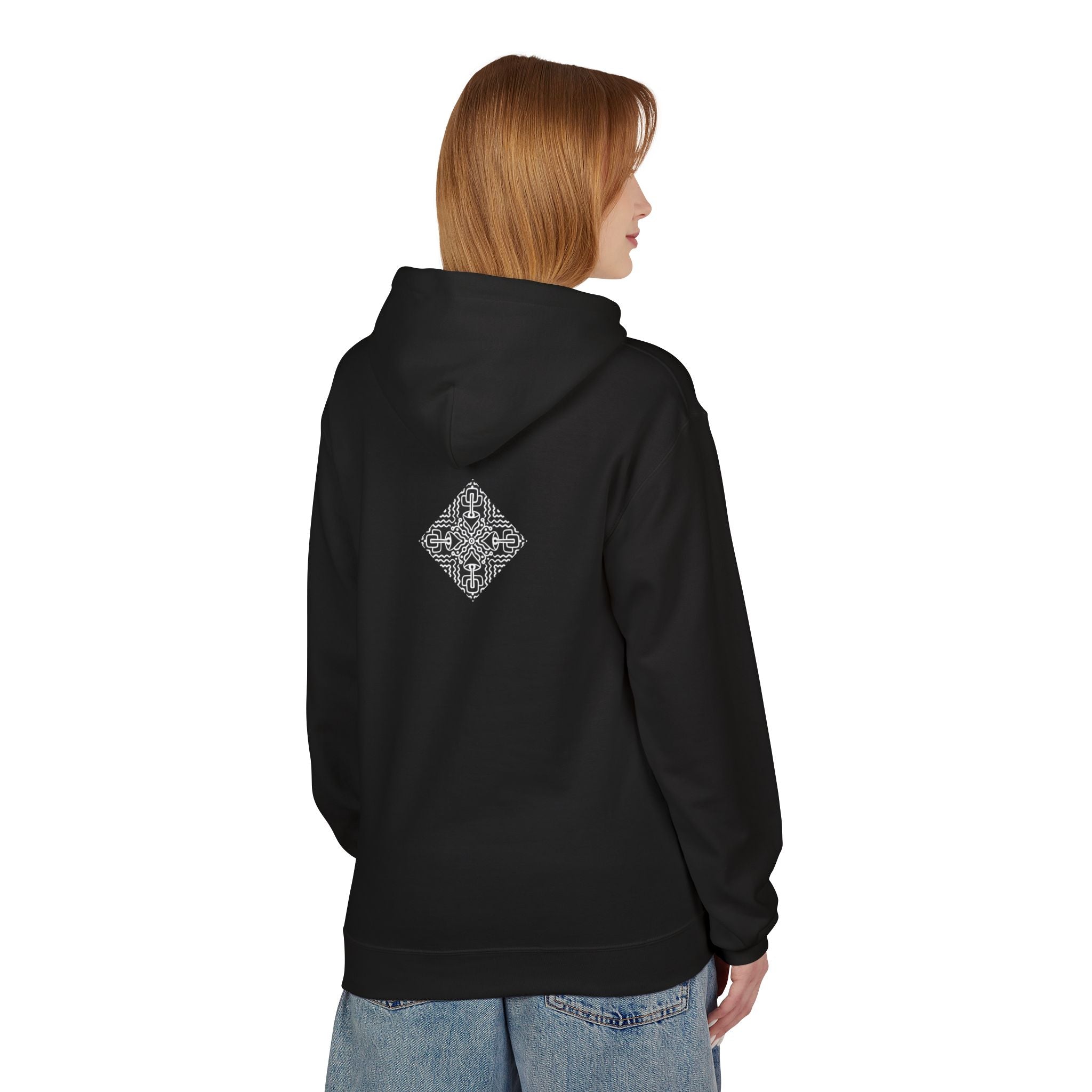 Geometric Mandala Hoodie — Monochrome Diamond Line Art Chest & Back Print #k0873568