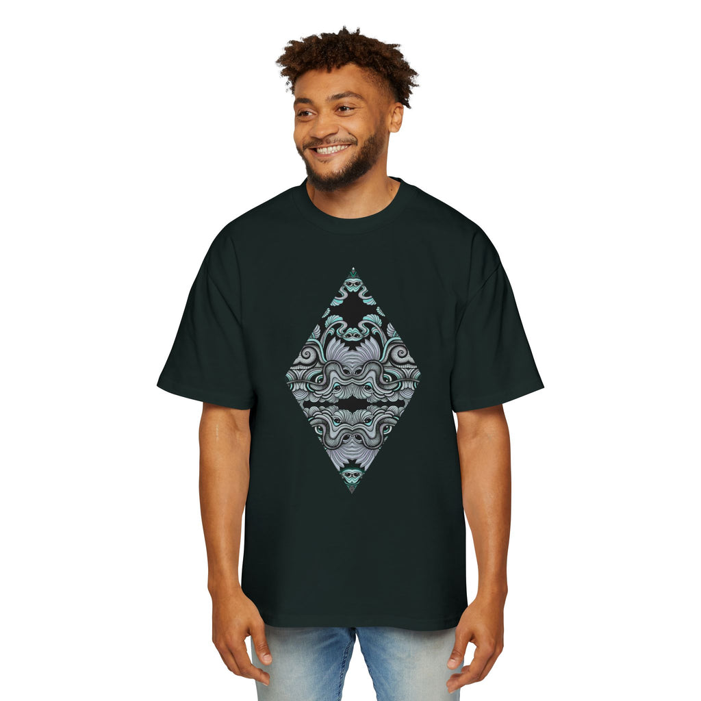 Men's Oversized Tee — Geometric Wave Pattern Diamond & Back Panel Graphic #gwp21