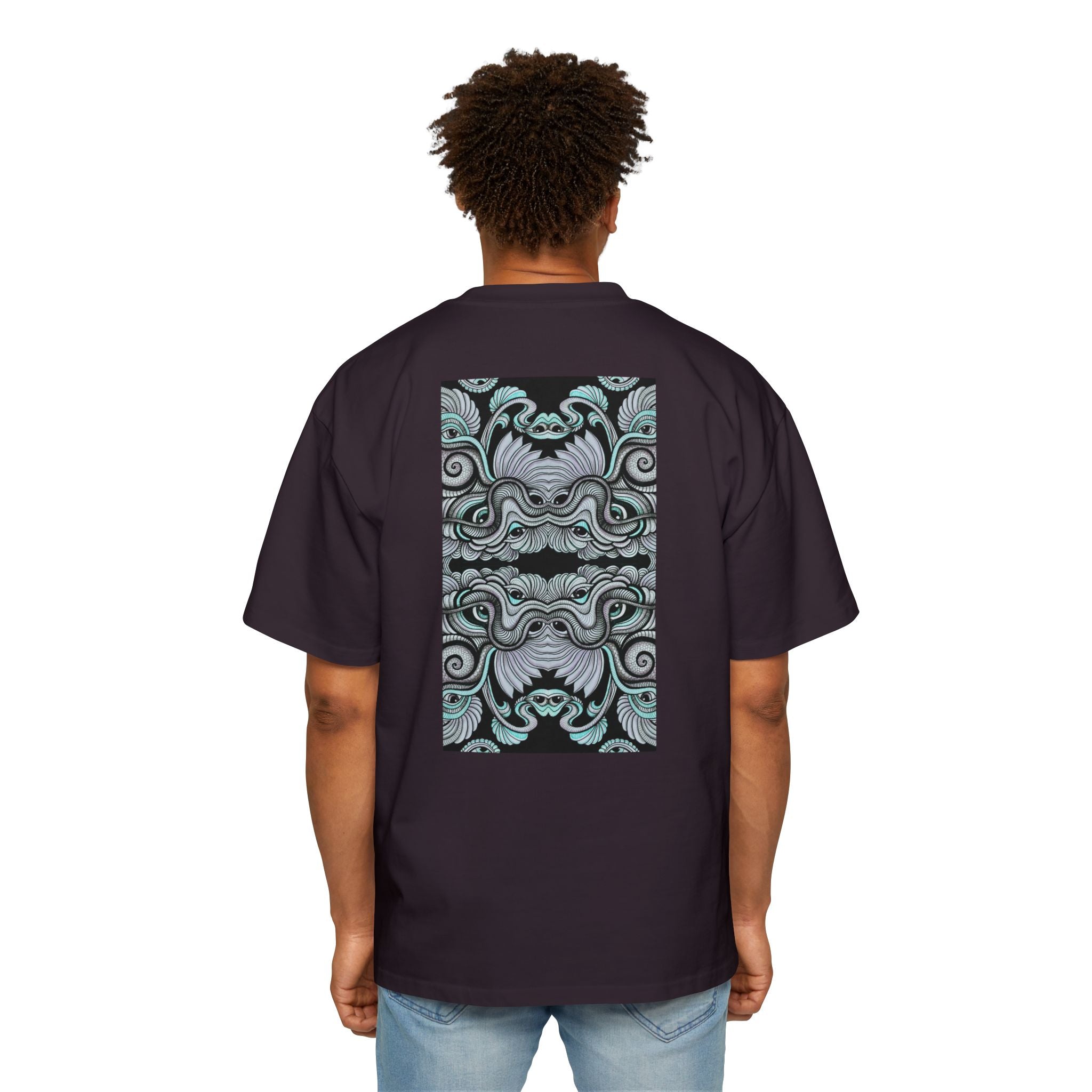 Men's Oversized Tee — Geometric Wave Pattern Diamond & Back Panel Graphic #gwp21