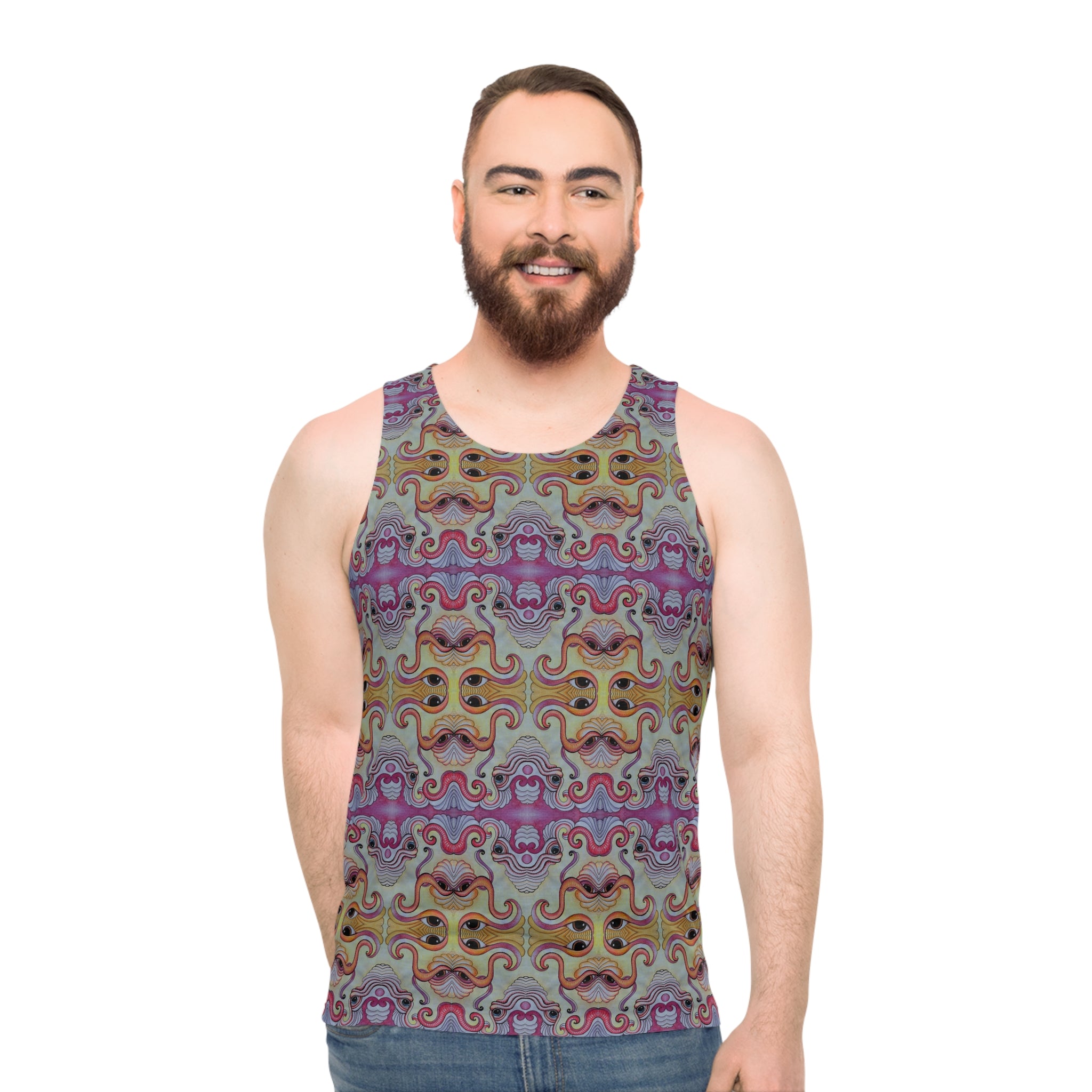 Psychedelic Mosaic Tank Top — Retro Rainbow Abstract Pattern #g97443