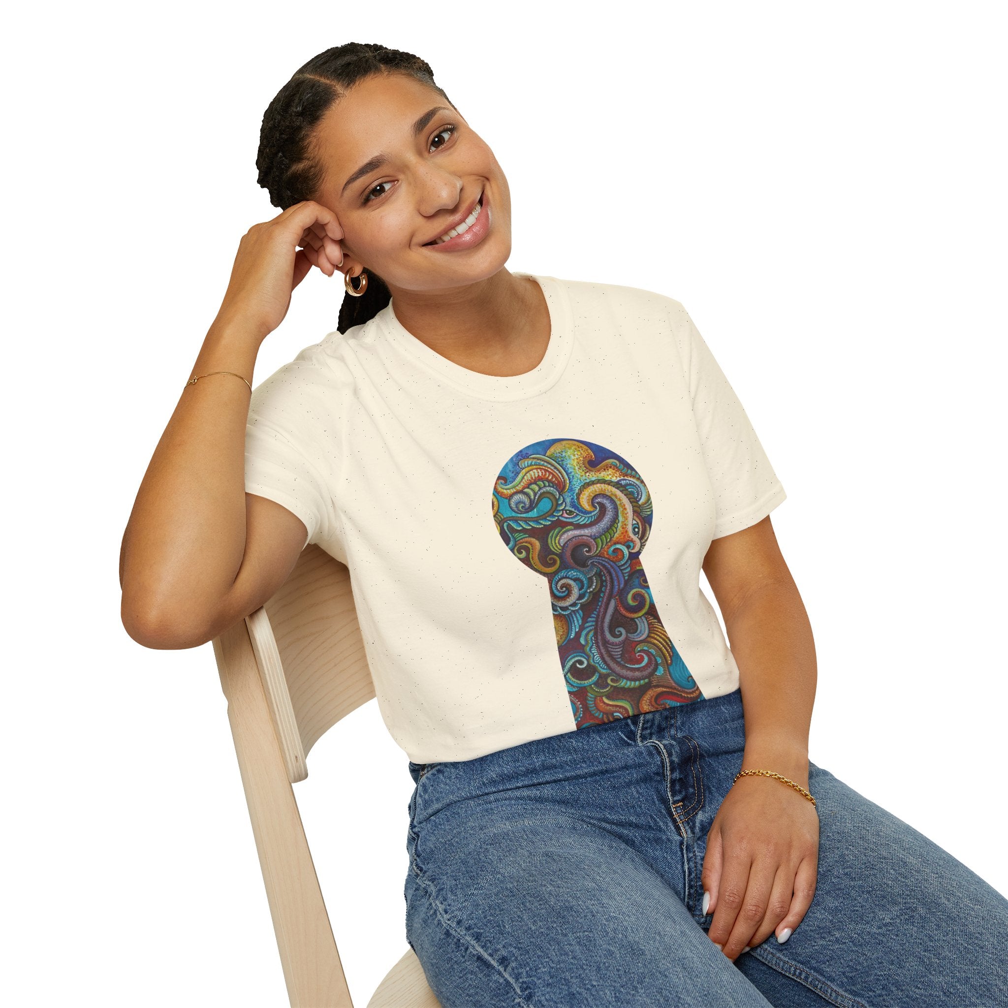 Psychedelic Keyhole T-Shirt — Colorful Swirl Art Tee #tsc8765