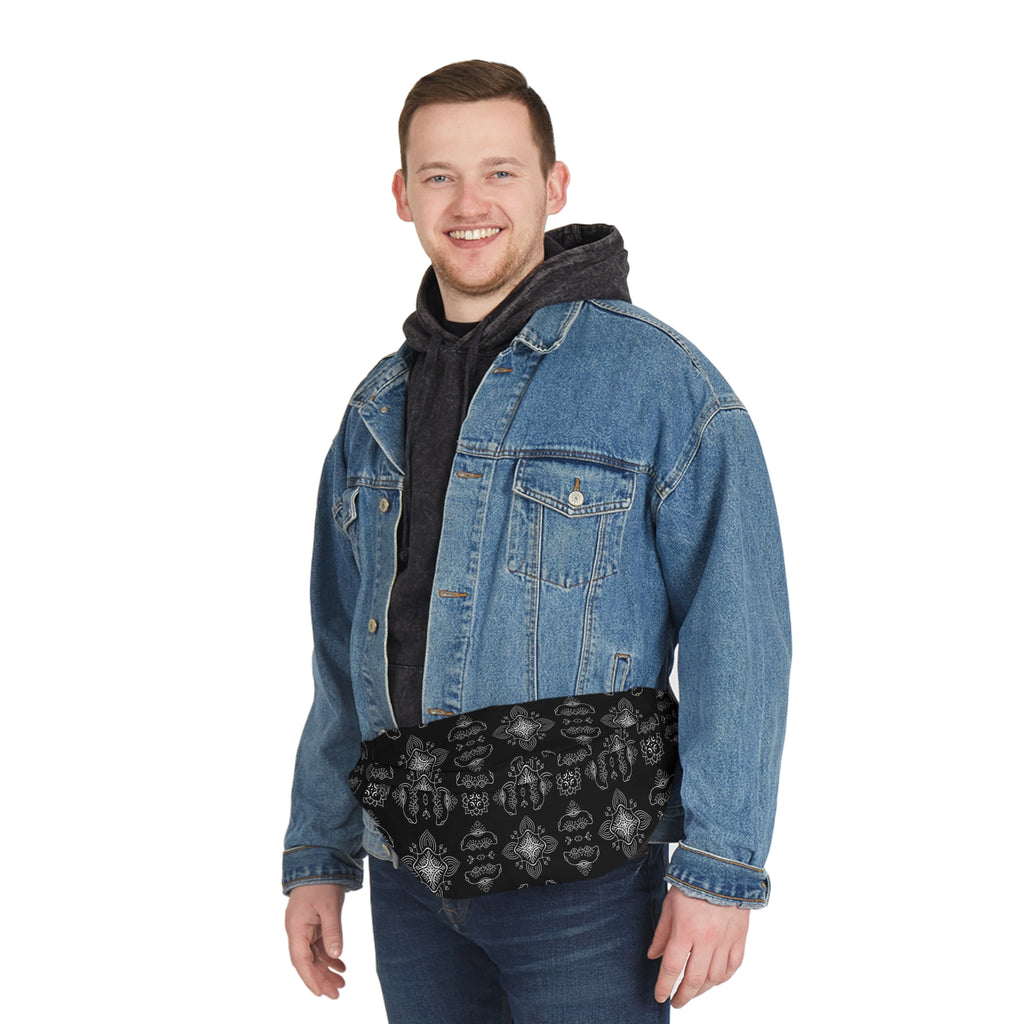 Black Bandana-Print Large Fanny Pack — Stylish Hands-Free Waist Bag #t434567