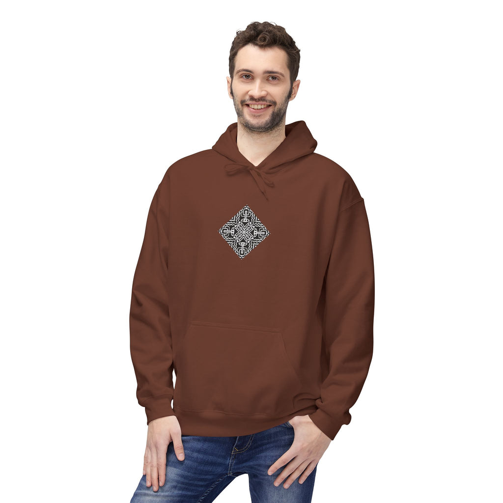 Geometric Mandala Hoodie — Monochrome Diamond Line Art Chest & Back Print #k0873568