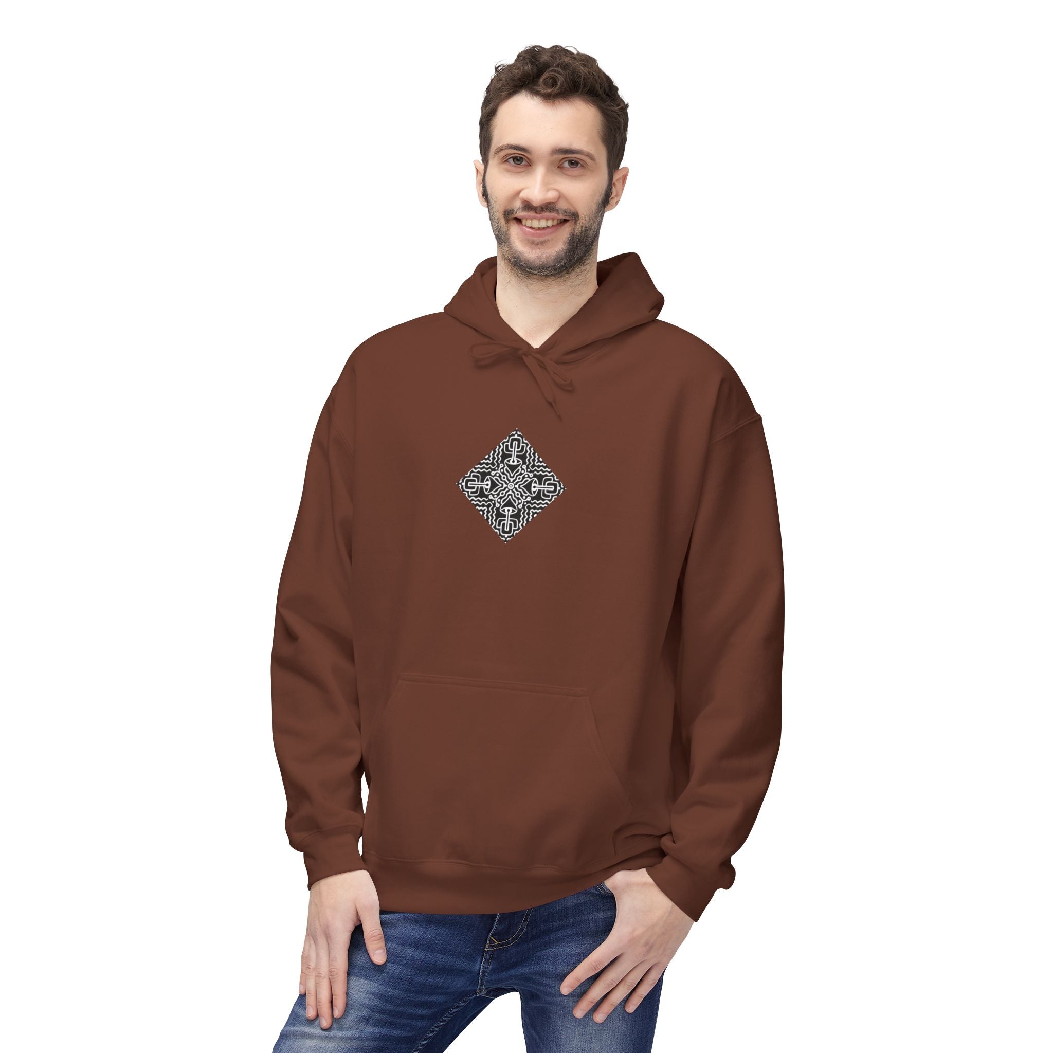 Geometric Mandala Hoodie — Monochrome Diamond Line Art Chest & Back Print #k0873568
