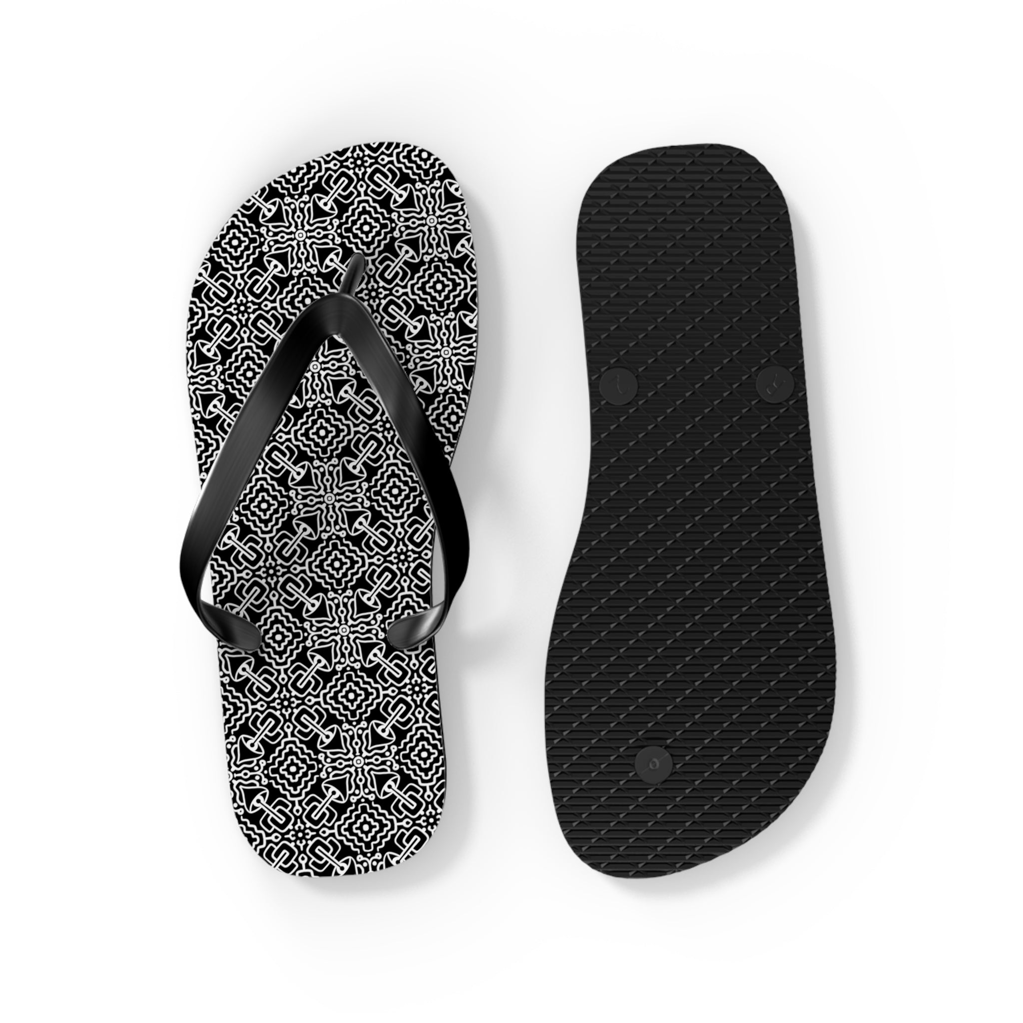 Monochrome Geometric Flip Flops — Black & White Aztec Pattern Beach Sandals #d98646