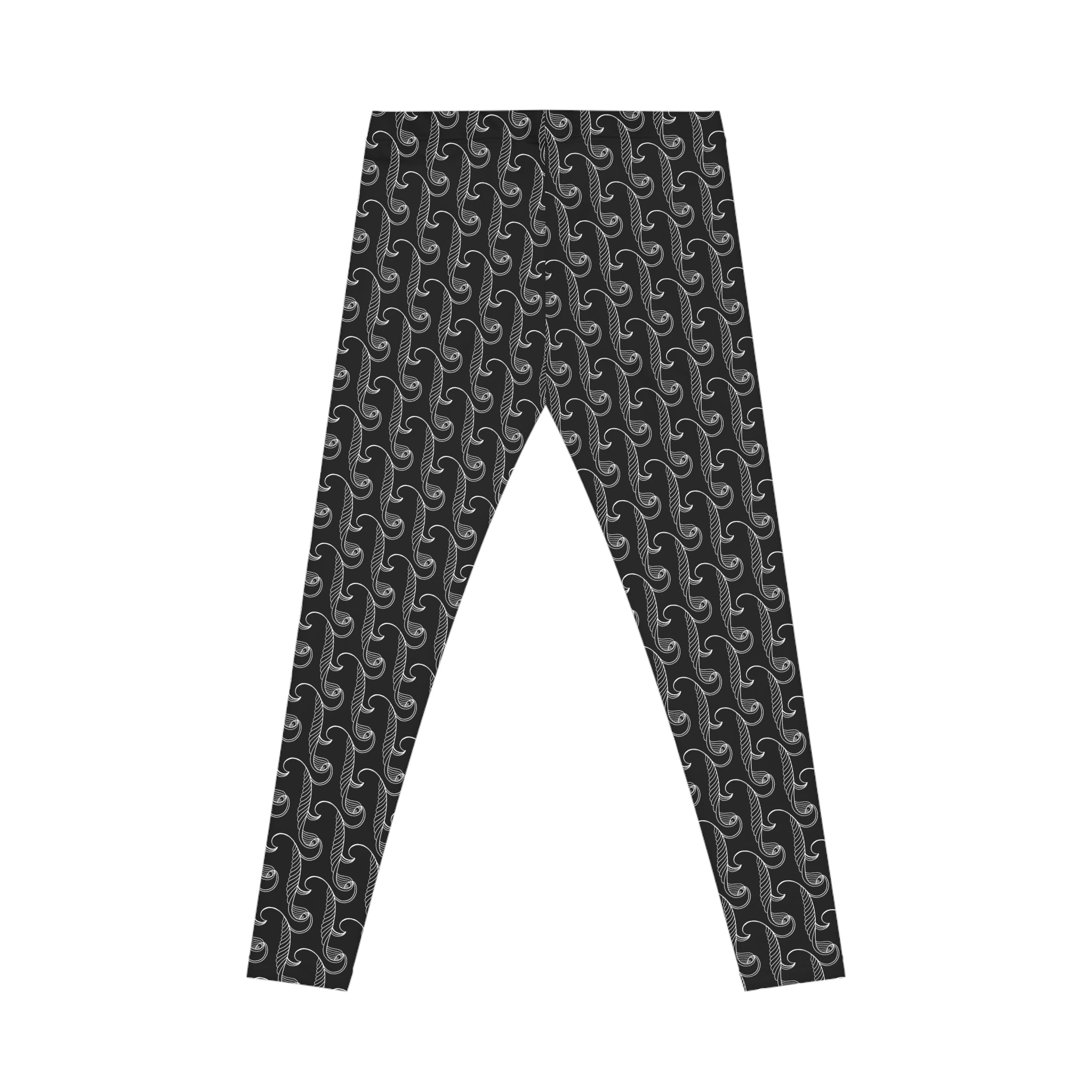 Women's Black Geometric Wave Leggings — All-Over Print Yoga & Casual Activewear #y54788