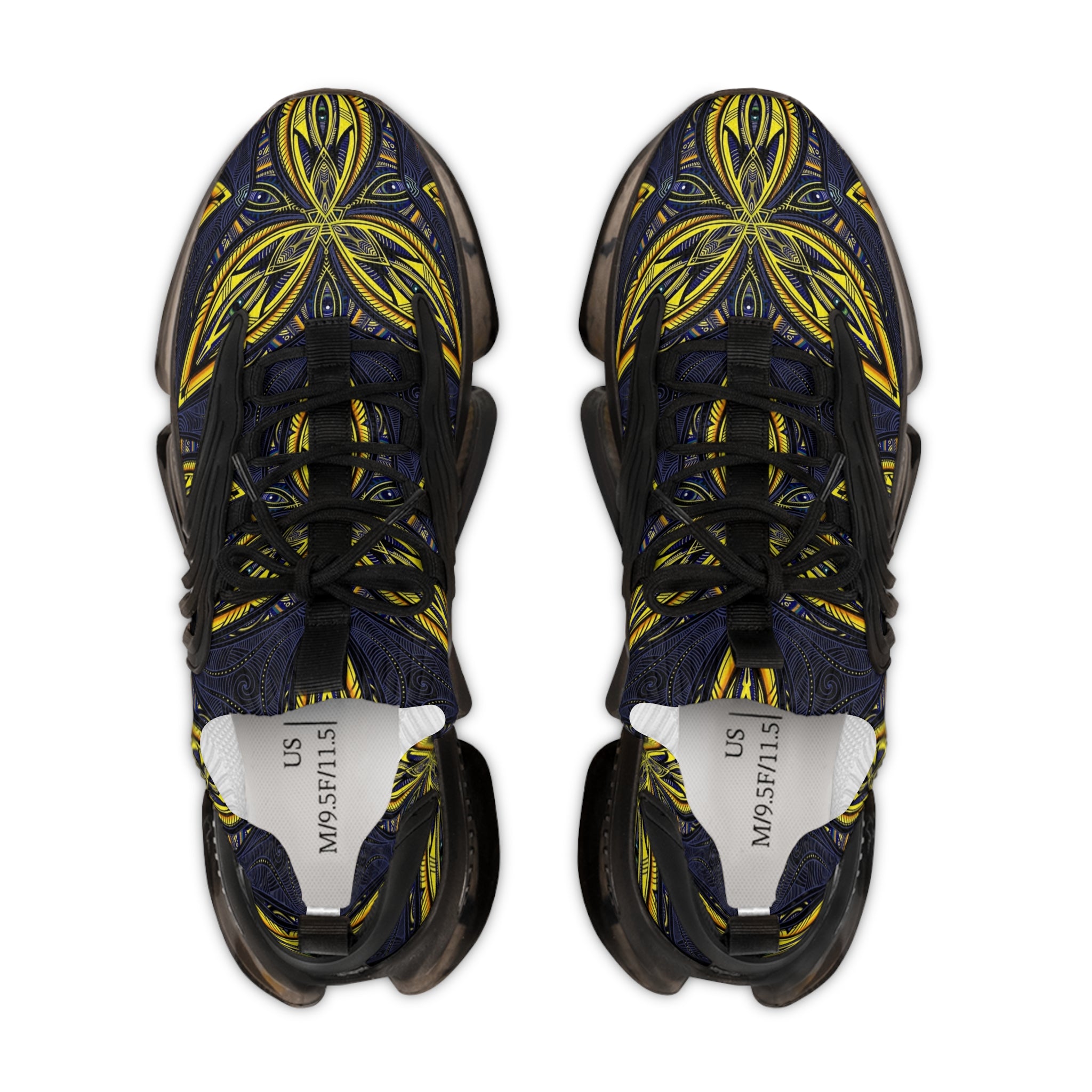 Men's Mesh Sneakers — Bold Yellow Floral Pattern Athletic Shoes #vj78794