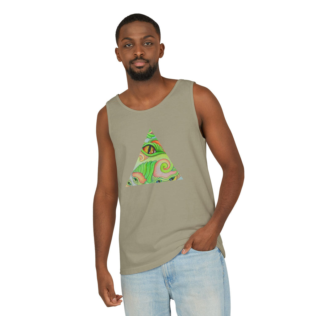 Psychedelic Triangle Tank Top — Green Swirl Eye Graphic #hg772225566
