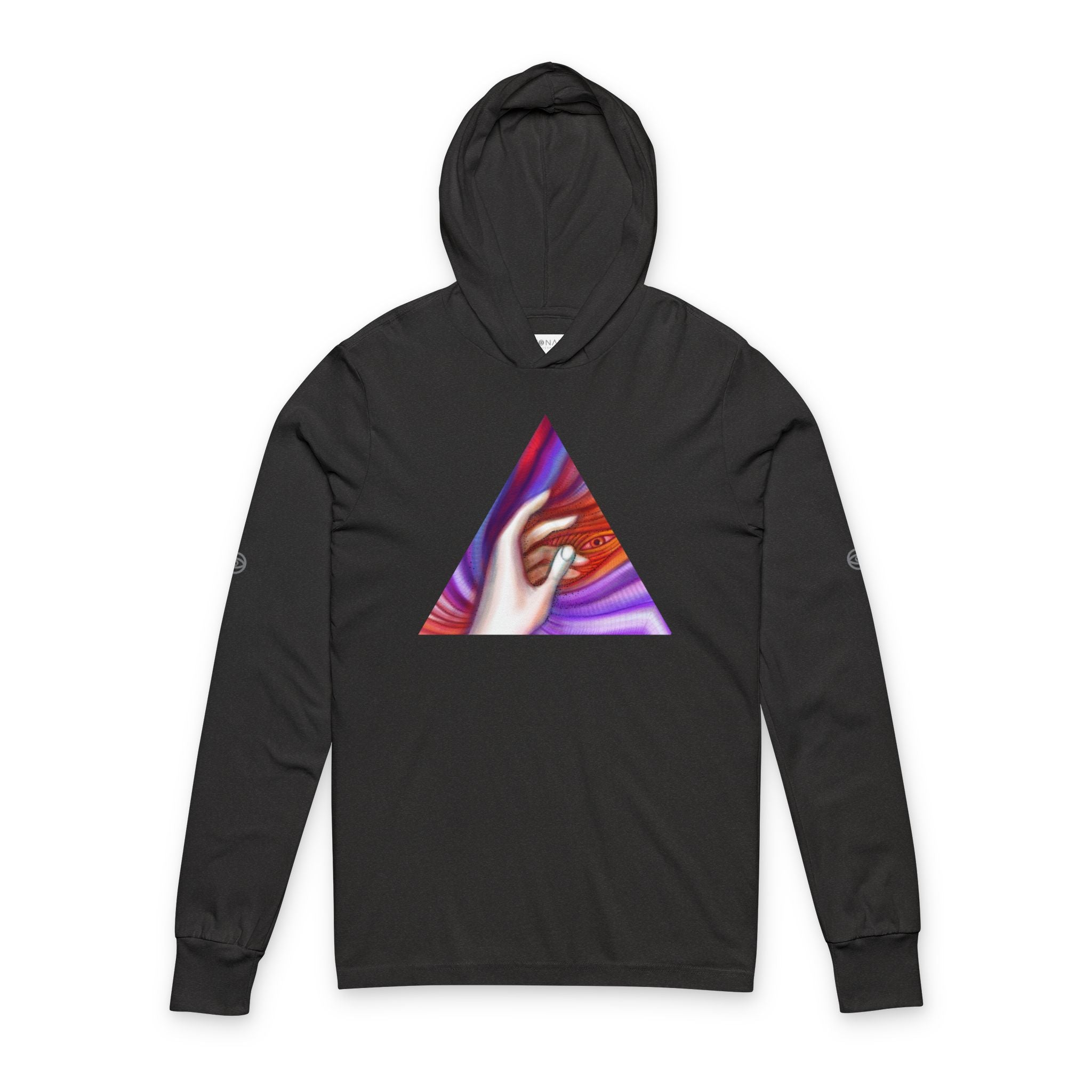Hooded Long Sleeve Tee — Triangular Abstract Hand Graphic #dhe23876