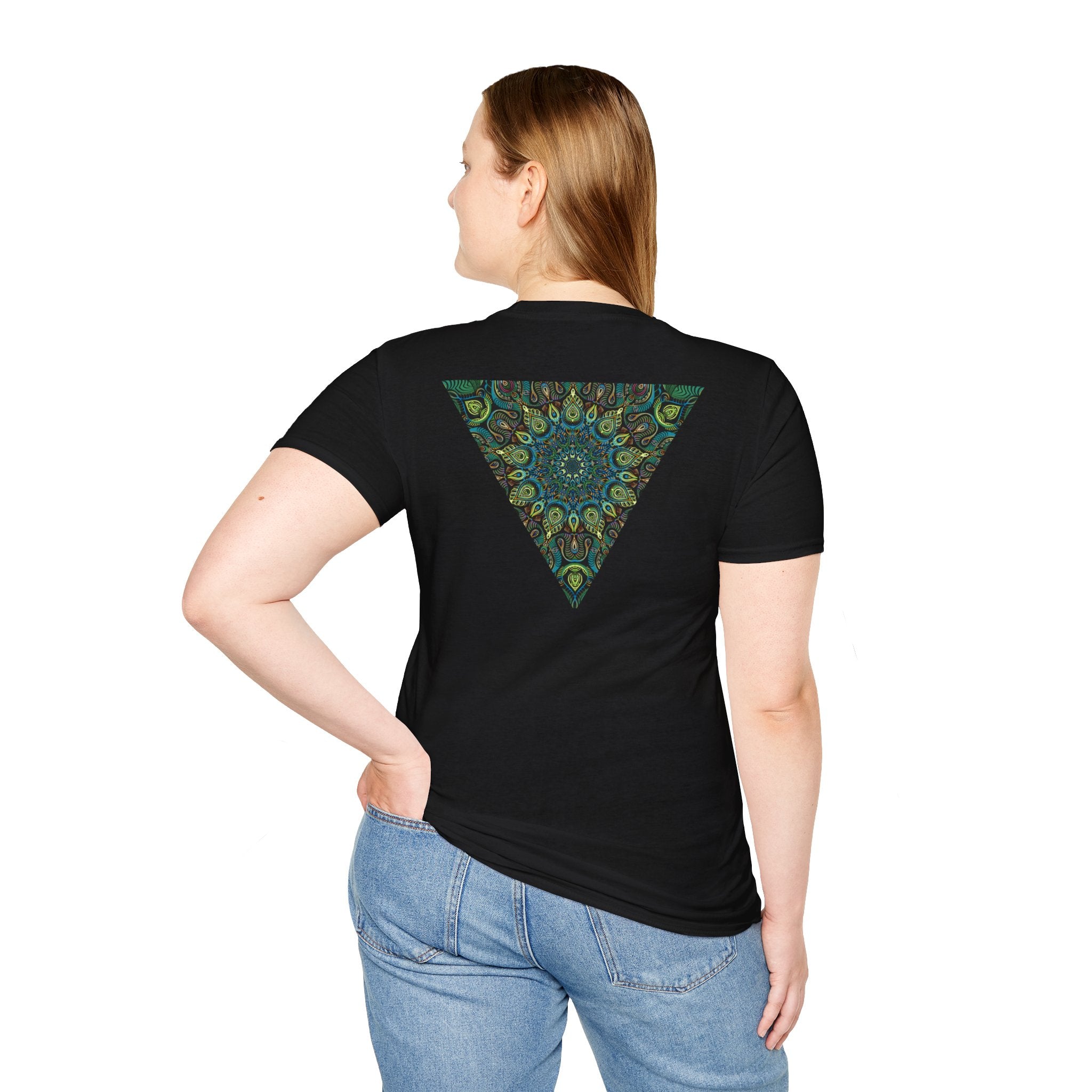 Green Mandala Triangle T-Shirt – Psychedelic Geometric Art Tee # kh9732