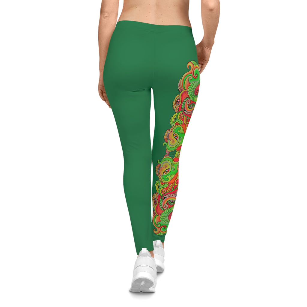 Psychedelic Paisley Black Women's Leggings — Bright Neon Swirl Activewear #d9484849