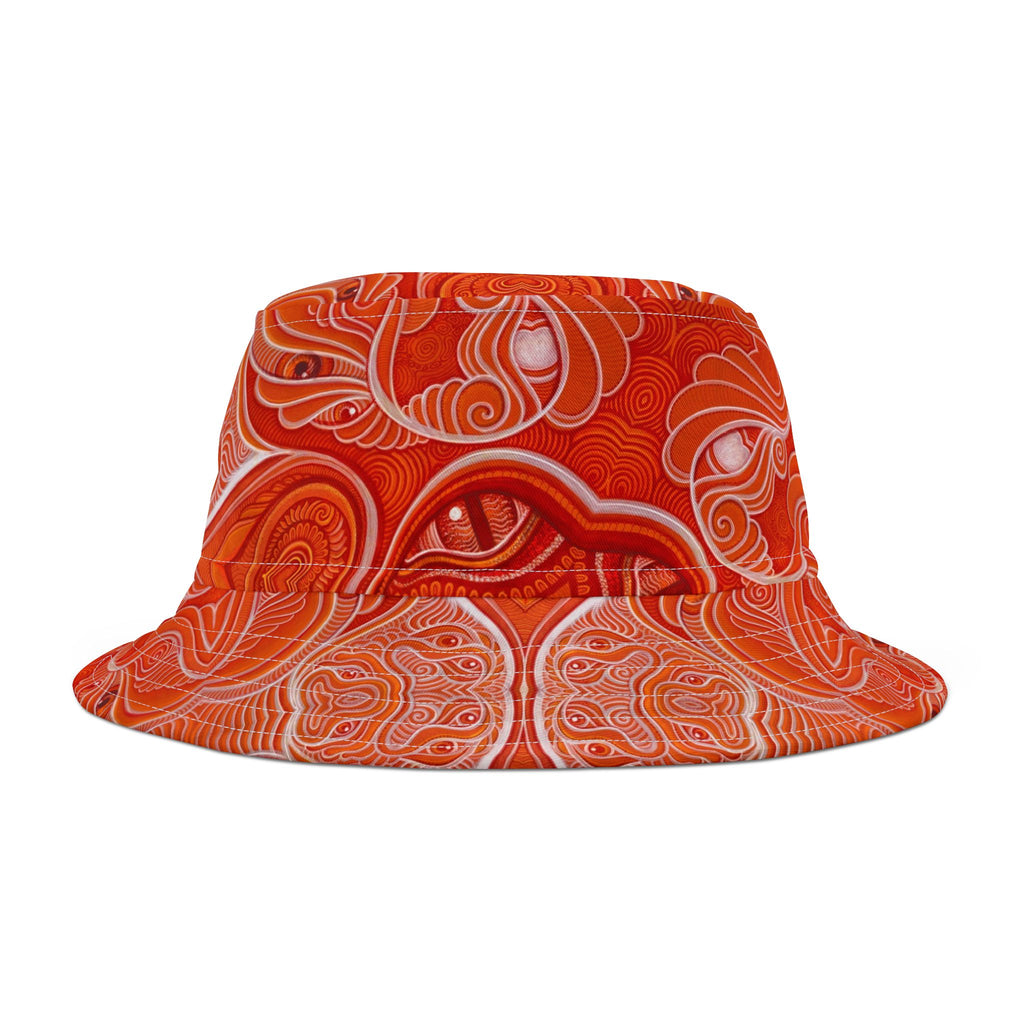 Red Psychedelic Eye Pattern Bucket Hat – Bold All-Over Print Summer Hat #i97468