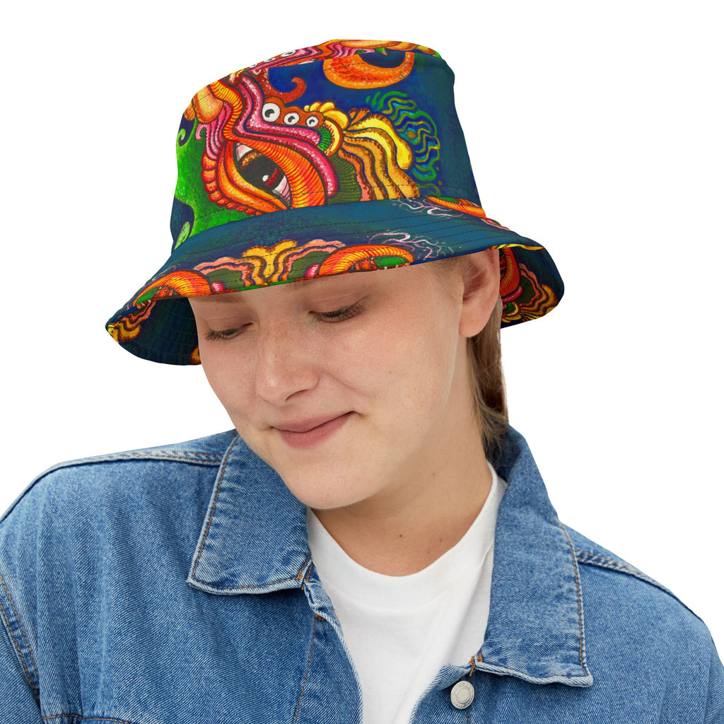 Psychedelic Sea Monster Bucket Hat — Vibrant Octopus Print AOP #bh21