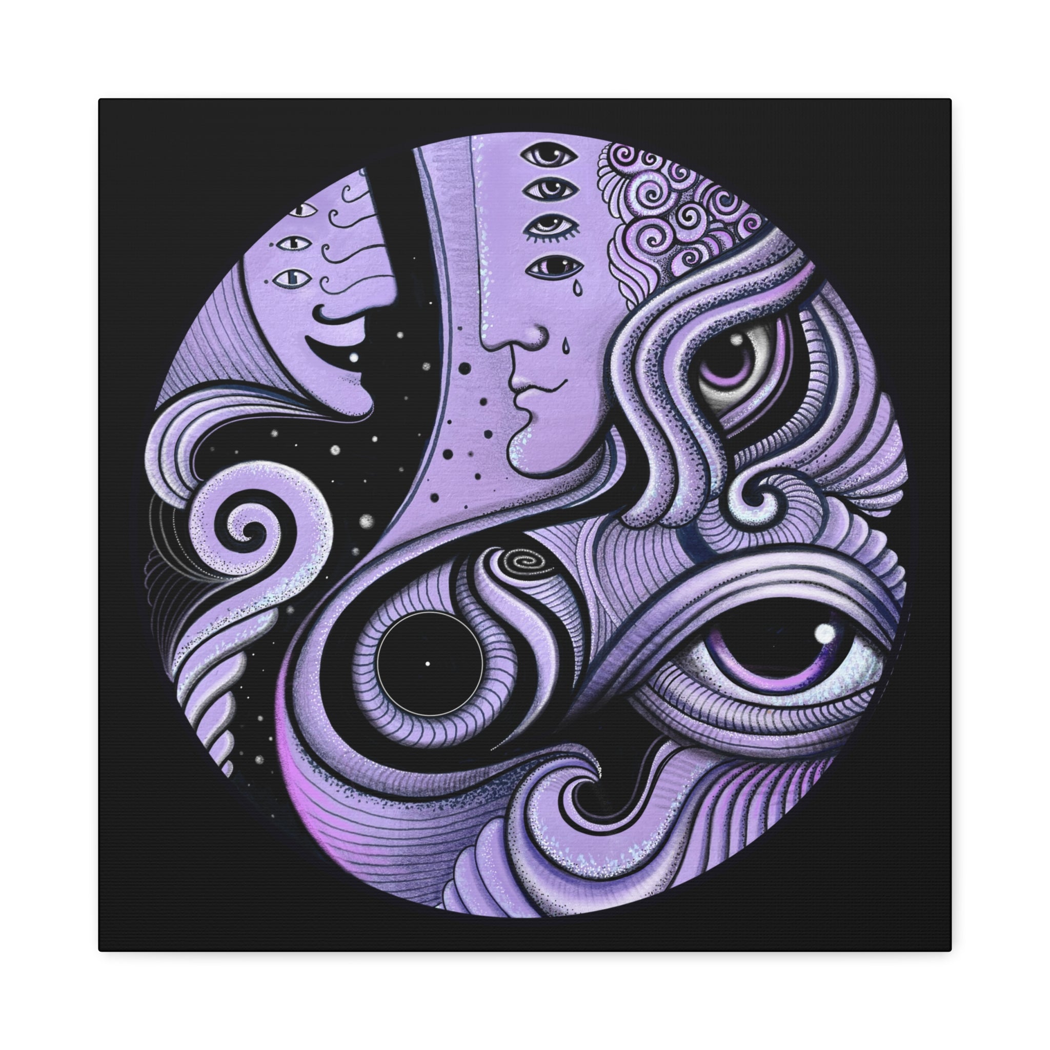 Psychedelic Moon Face Canvas | Matte Stretched Wall Art