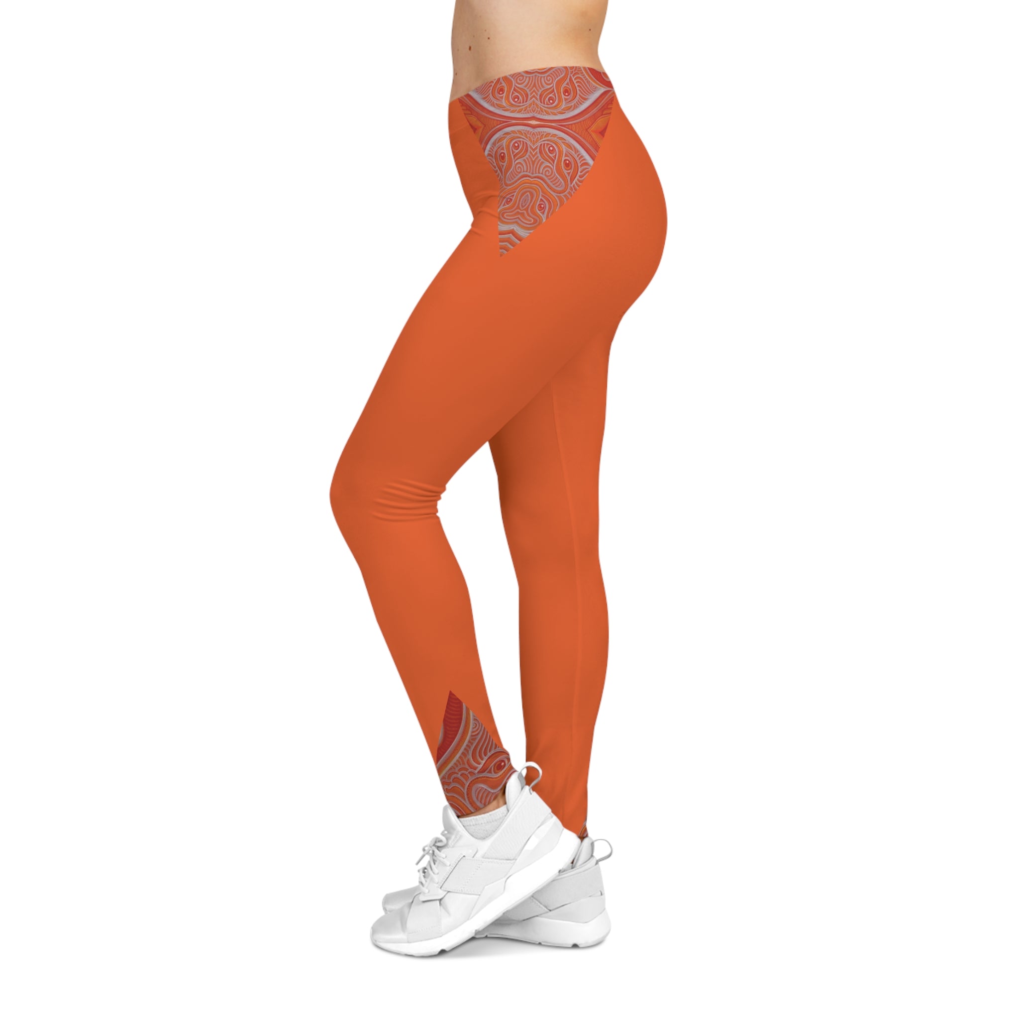 Orange Paisley Accent Leggings — Women’s Casual High-Waist AOP Leggings #k00663