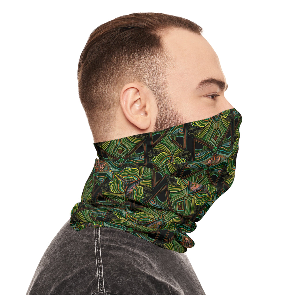 Green Geometric Neck Gaiter — Botanical Kaleidoscope Face Mask #ng4