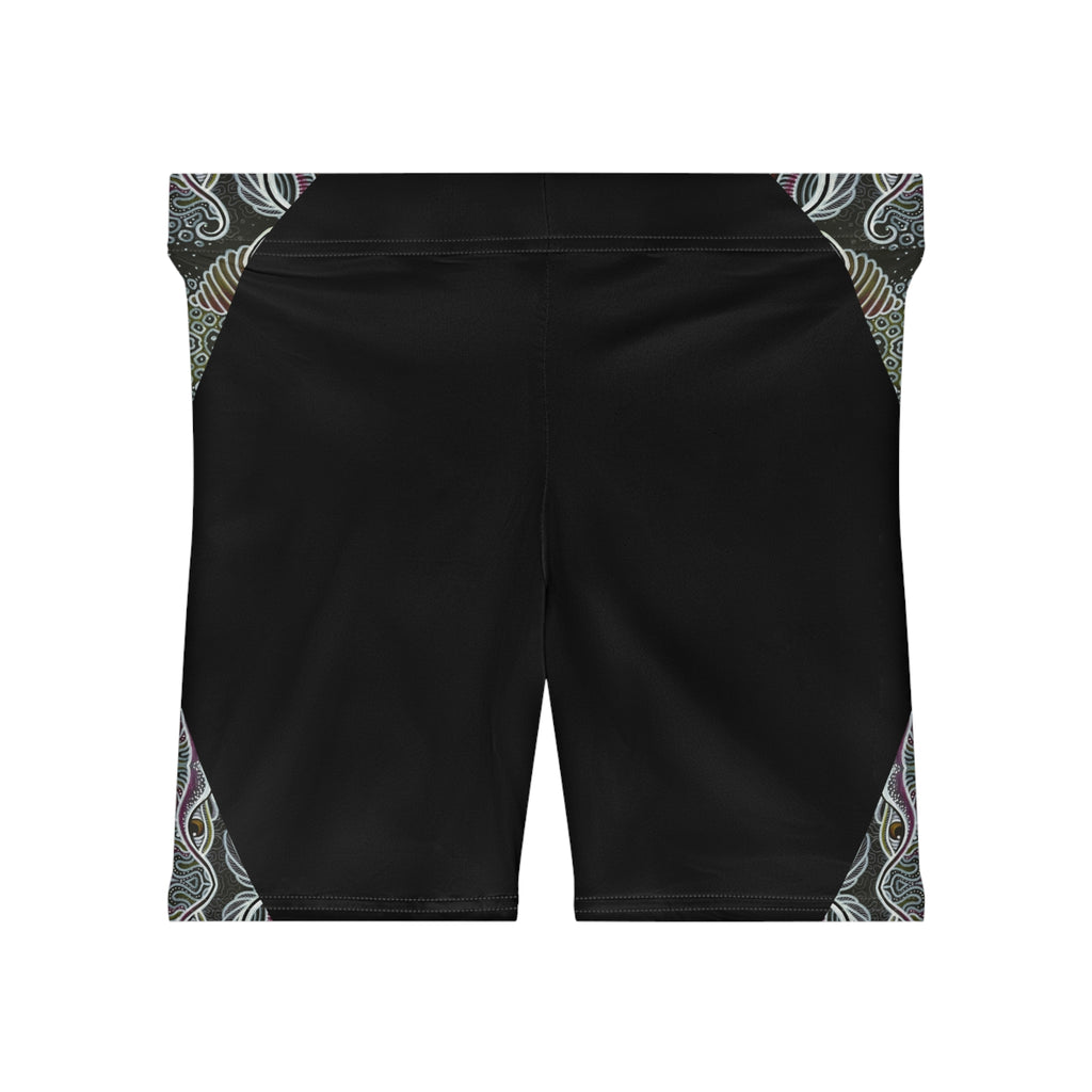 Black Paisley Accent Biker Shorts — Women's Yoga & Activewear #wa6218