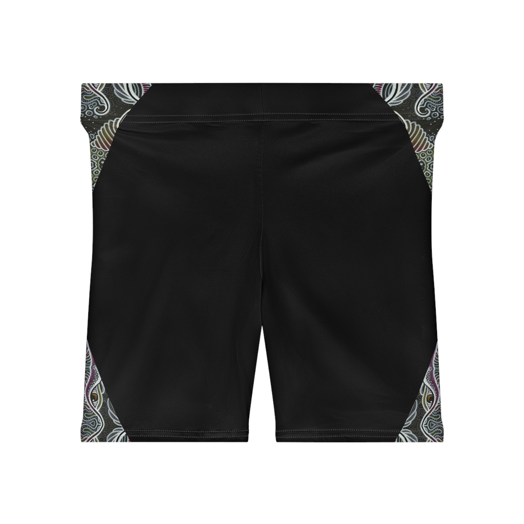 Black Paisley Accent Biker Shorts — Women's Yoga & Activewear #wa6218