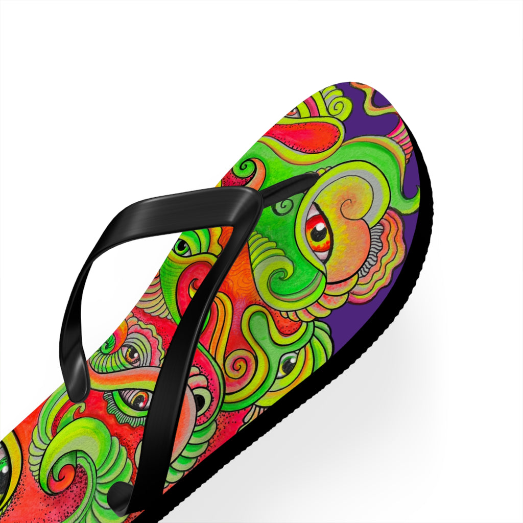 Psychedelic Eye Pattern Flip Flops — Colorful Trippy Summer Sandals #s873455211