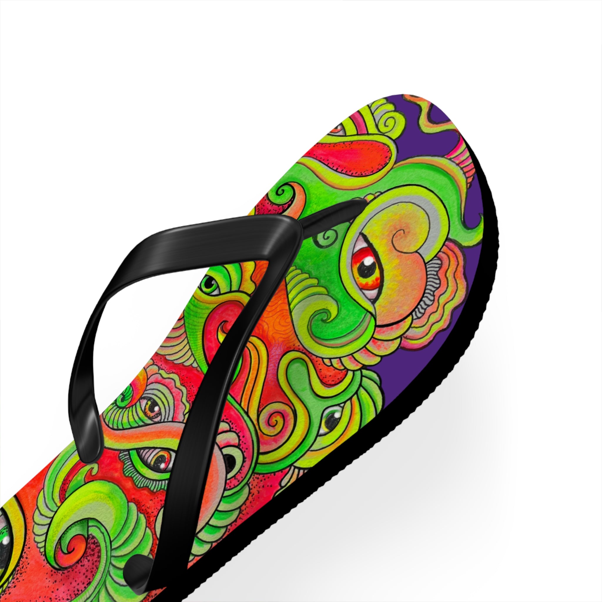 Psychedelic Eye Pattern Flip Flops — Colorful Trippy Summer Sandals #s873455211
