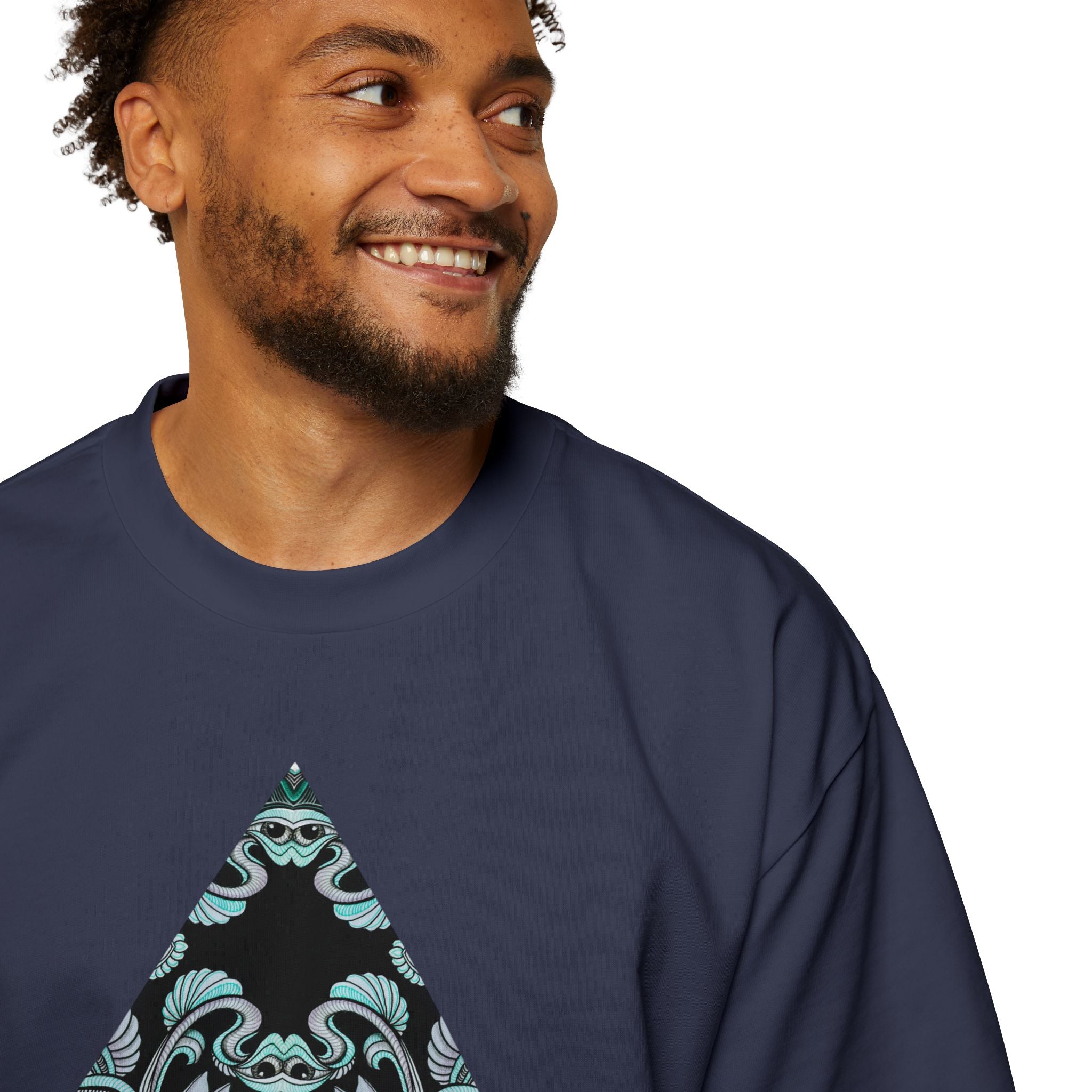 Men's Oversized Tee — Geometric Wave Pattern Diamond & Back Panel Graphic #gwp21