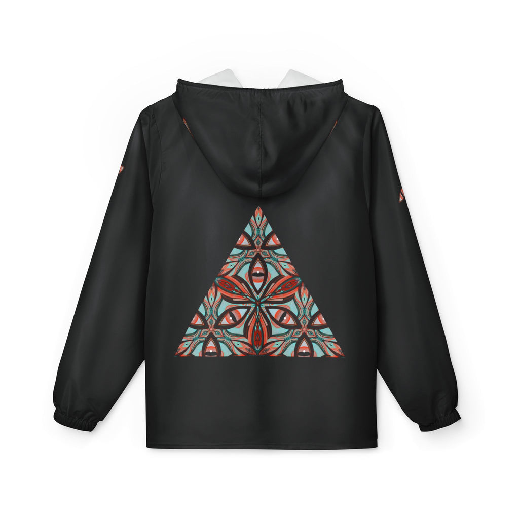 Kaleidoscope Geo Windbreaker Jacket — Patterned Triangle AOP Hooded Windbreaker #s1