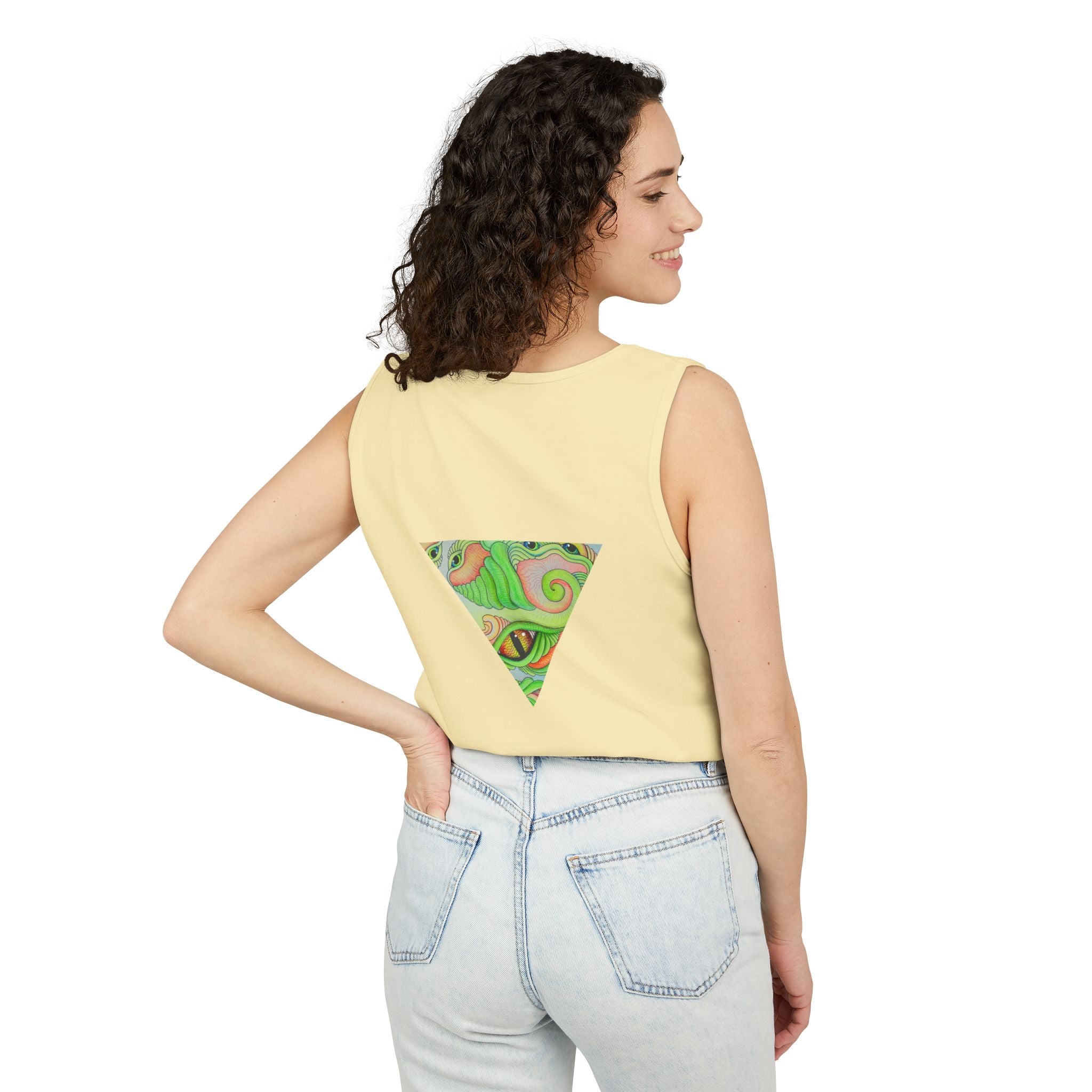 Psychedelic Triangle Tank Top — Green Swirl Eye Graphic #hg772225566