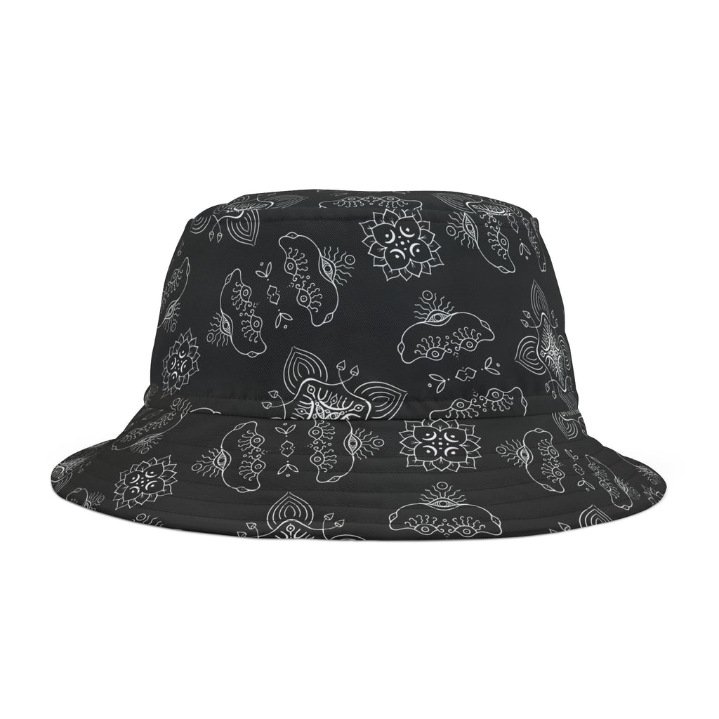 Black Paisley Pattern Bucket Hat - All-Over Print Casual Streetwear #j987557