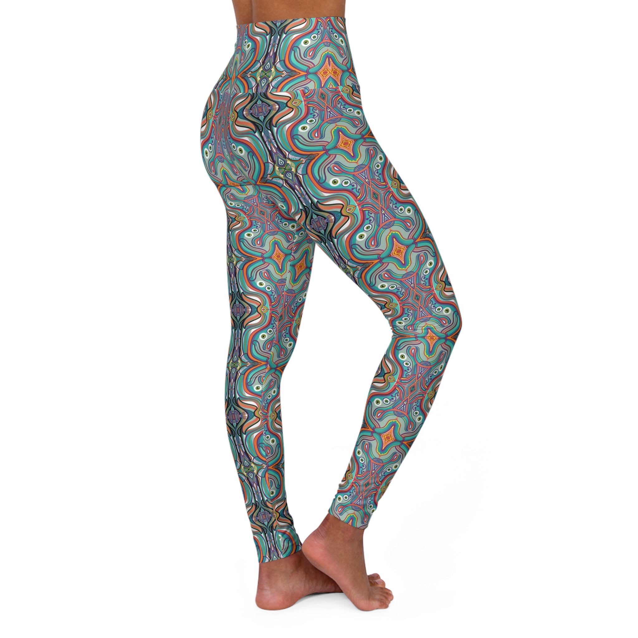 High-Waist Psychedelic Pattern Yoga Leggings — Vibrant Abstract AOP #g974322