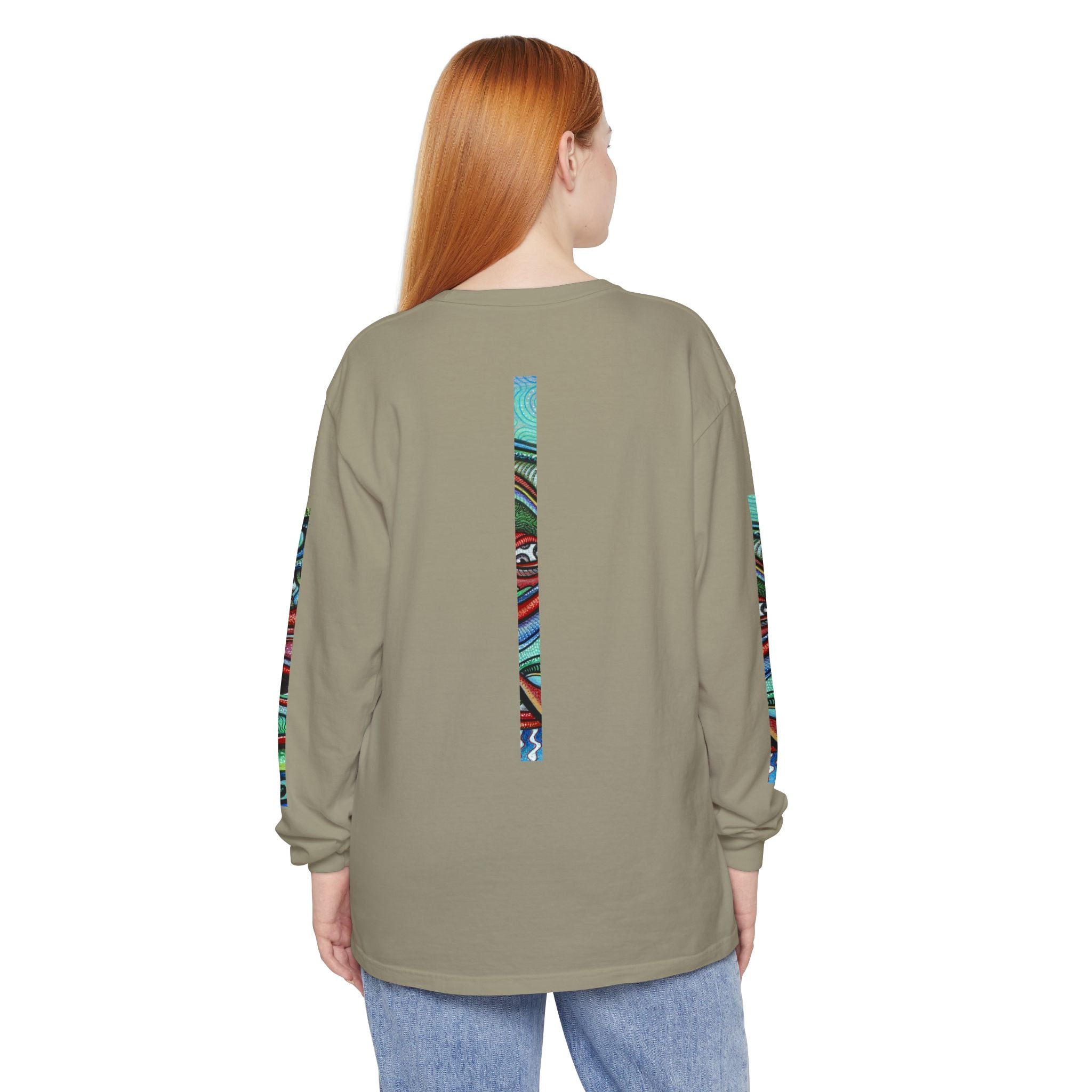 Psychedelic Starburst Long Sleeve Tee — Colorful Eye & Sleeve Stripe Design #k976344
