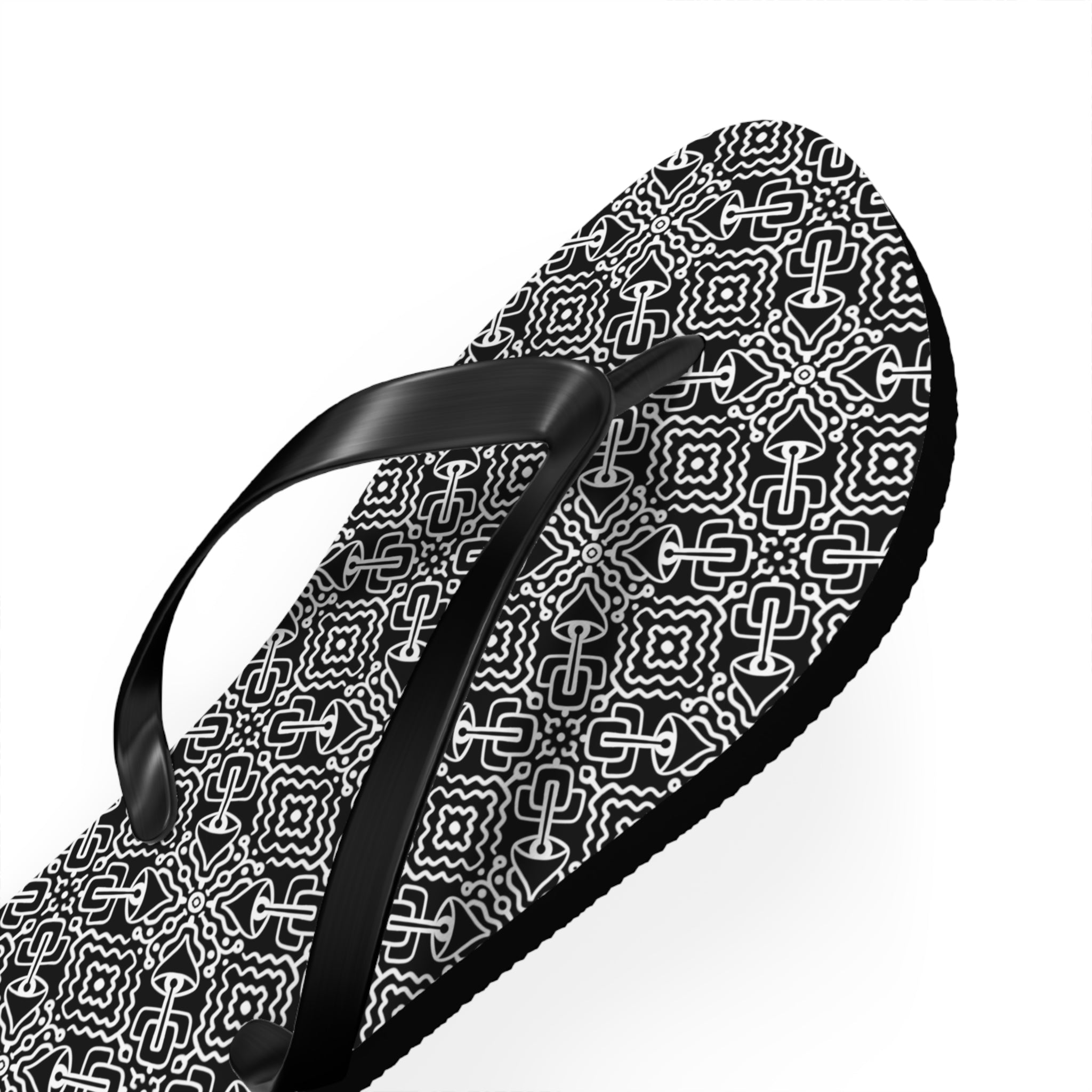 Monochrome Geometric Flip Flops — Black & White Aztec Pattern Beach Sandals #d98646